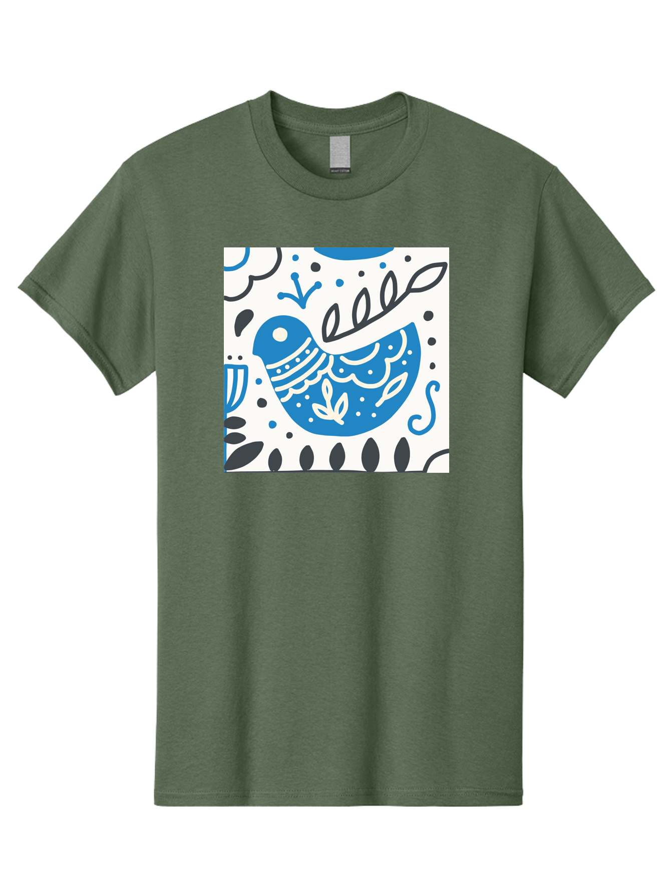 Bird-Illustration Men'S Graphic Tee, 100% Cotton, Comfortable Casual Summer Wear, Machine Washable, Blue Bird, White Patterns, Black Accents, Abstract Shapes, Doodle Art, Whimsical Design, Playful Patterns, Hand Drawn, Graphic Illustration, Aab662