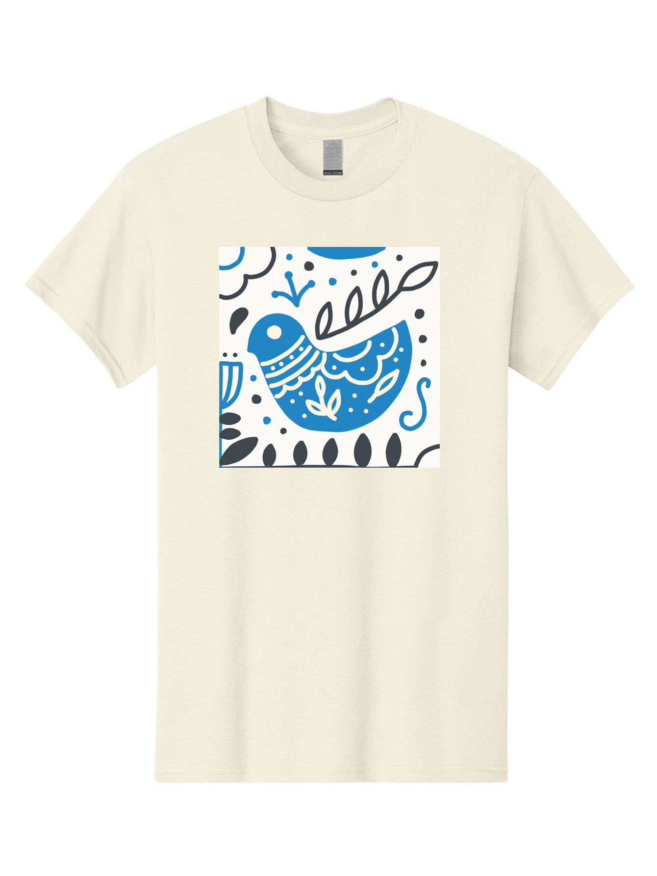 Bird-Illustration Men'S Graphic Tee, 100% Cotton, Comfortable Casual Summer Wear, Machine Washable, Blue Bird, White Patterns, Black Accents, Abstract Shapes, Doodle Art, Whimsical Design, Playful Patterns, Hand Drawn, Graphic Illustration, Aab662