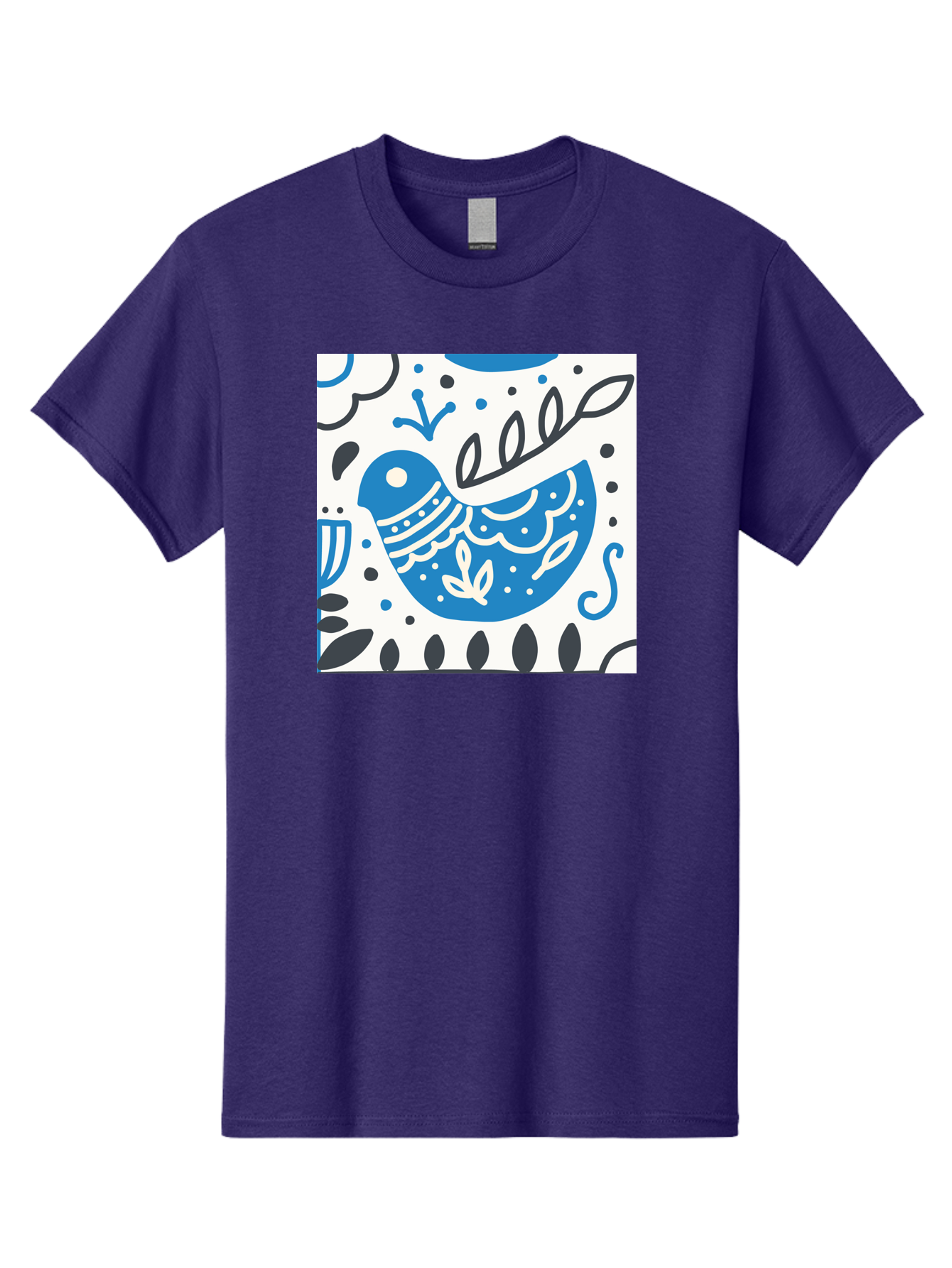 Bird-Illustration Men'S Graphic Tee, 100% Cotton, Comfortable Casual Summer Wear, Machine Washable, Blue Bird, White Patterns, Black Accents, Abstract Shapes, Doodle Art, Whimsical Design, Playful Patterns, Hand Drawn, Graphic Illustration, Aab662