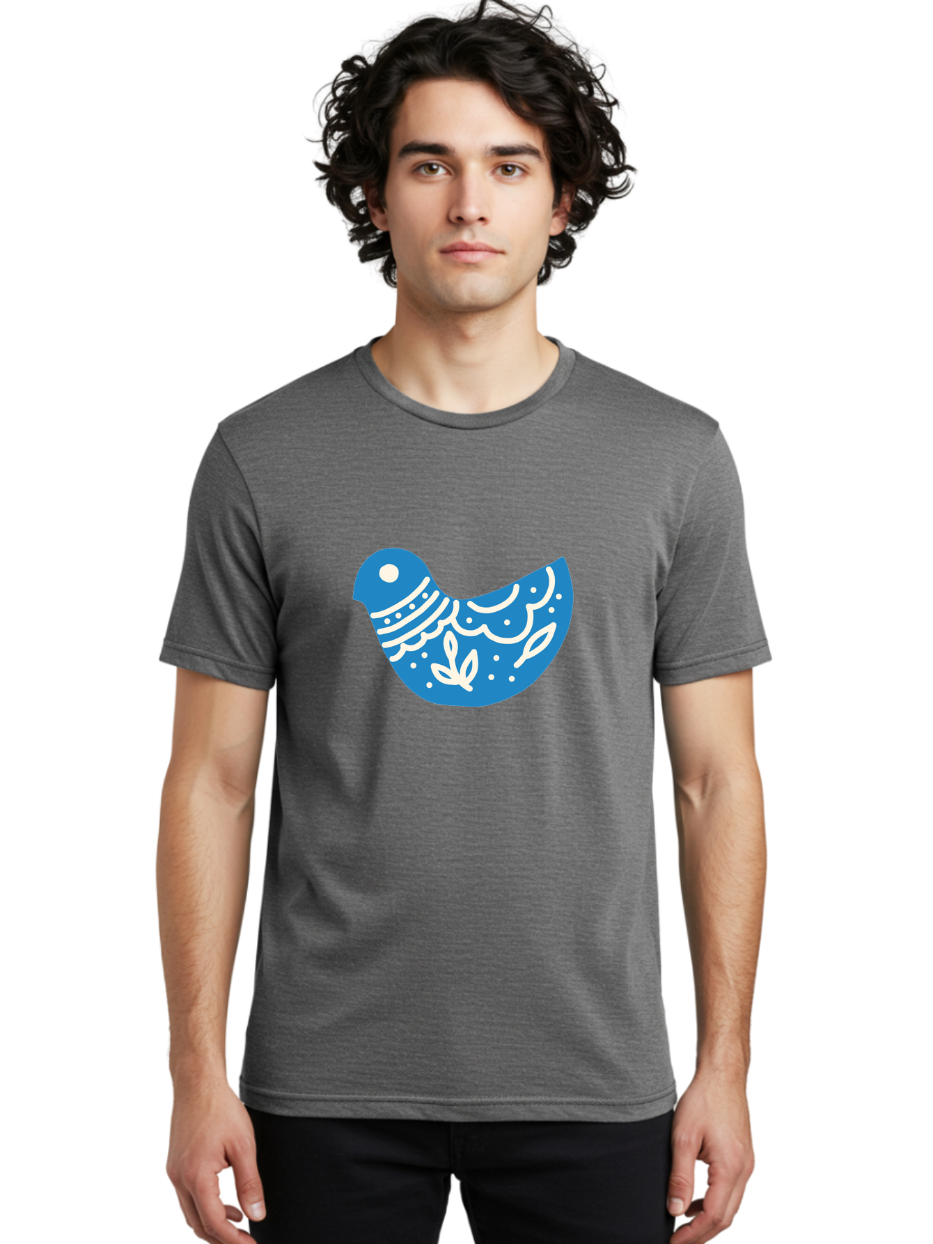 Bird-Logo Men'S Graphic Tee, 100% Cotton, Comfortable Casual Summer Wear, Machine Washable, Blue Bird, White Patterns, Abstract Design, Digital Art, Minimalist Illustration, Stylized Bird, Nature-Inspired, Creative Graphics Aab663