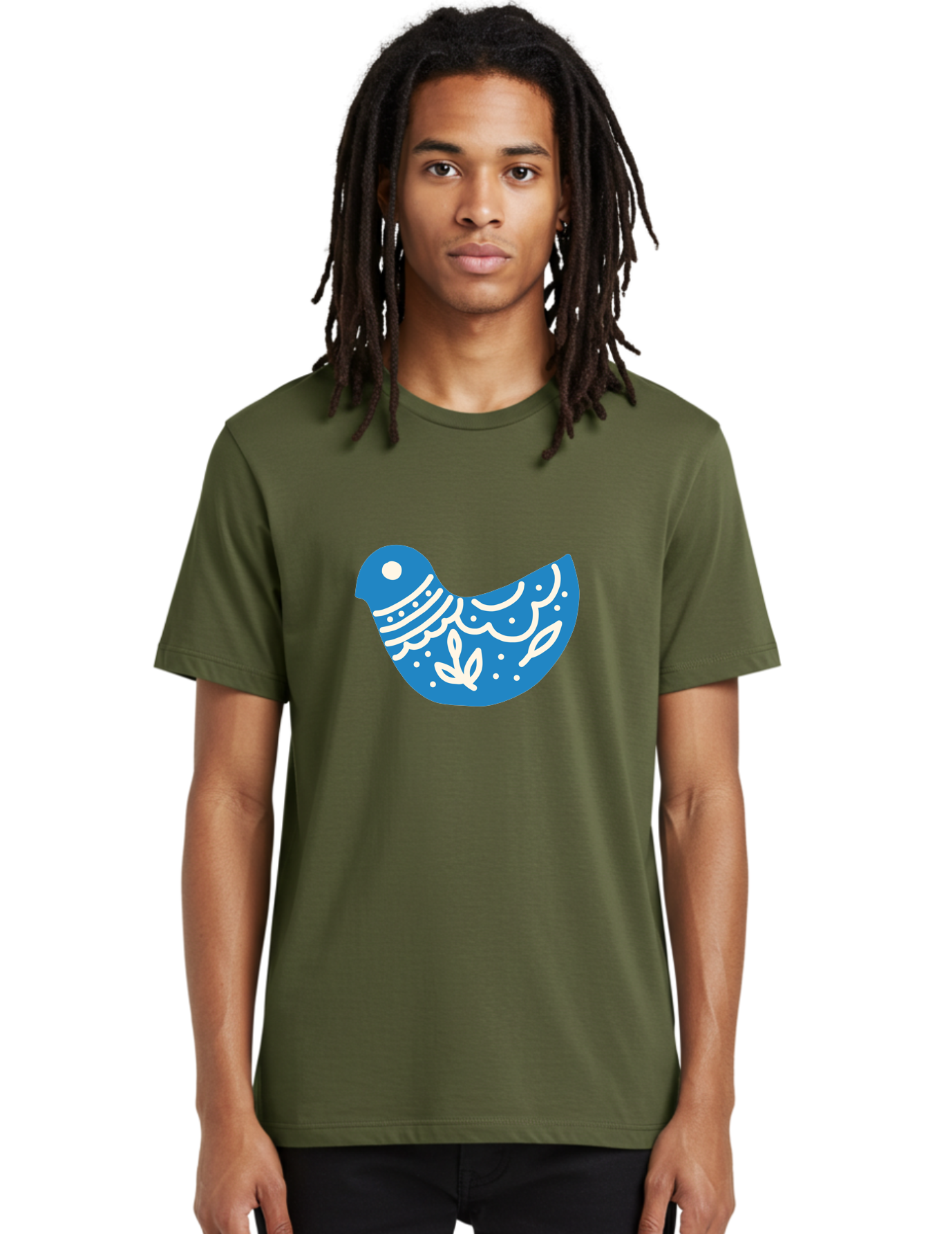 Bird-Logo Men'S Graphic Tee, 100% Cotton, Comfortable Casual Summer Wear, Machine Washable, Blue Bird, White Patterns, Abstract Design, Digital Art, Minimalist Illustration, Stylized Bird, Nature-Inspired, Creative Graphics Aab663