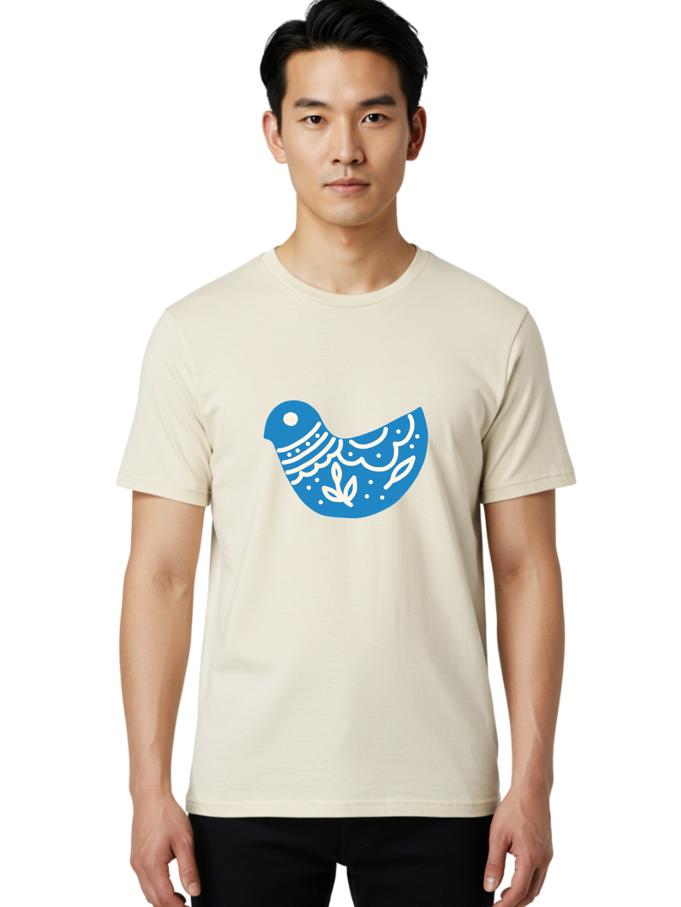 Bird-Logo Men'S Graphic Tee, 100% Cotton, Comfortable Casual Summer Wear, Machine Washable, Blue Bird, White Patterns, Abstract Design, Digital Art, Minimalist Illustration, Stylized Bird, Nature-Inspired, Creative Graphics Aab663
