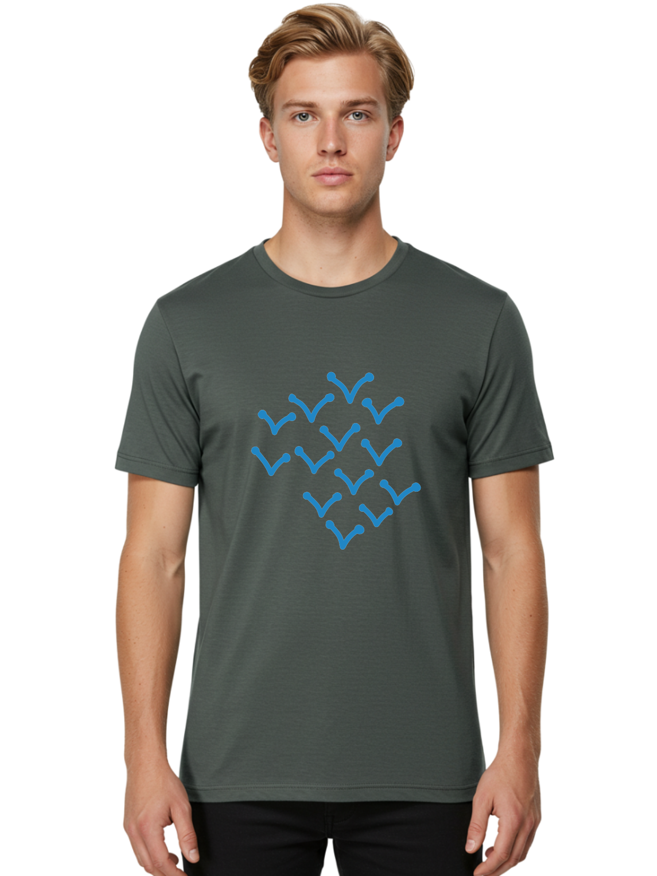 Blue-Checkmarks Men'S Graphic Tee, 100% Cotton, Comfortable Casual Summer Wear, Machine Washable, Check Marks, Ticks, Approval Symbols, Confirmation Icons, Blue Ticks On Green, Validation Signs, Positive Feedback, Checkmark Pattern Aab668