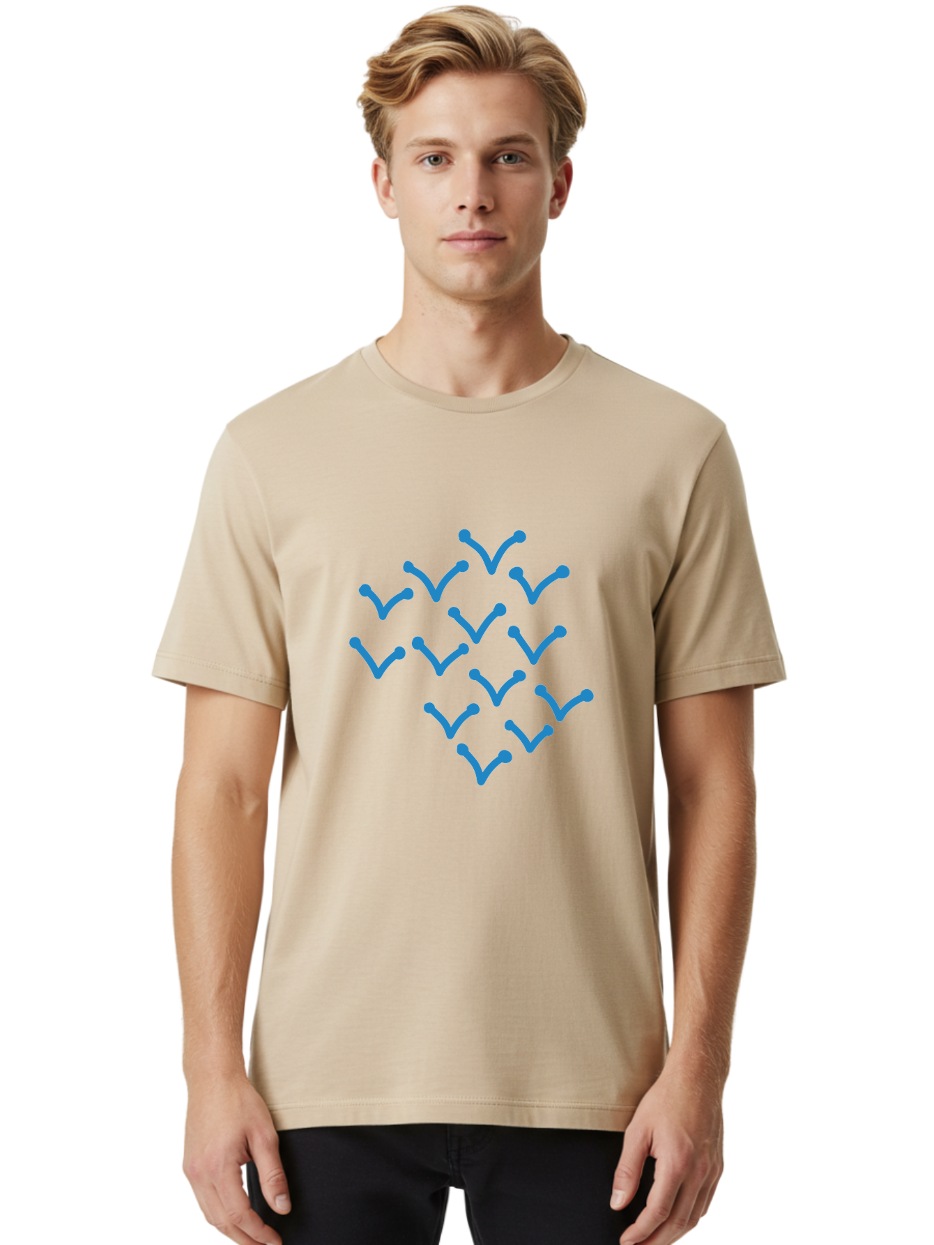 Blue-Checkmarks Men'S Graphic Tee, 100% Cotton, Comfortable Casual Summer Wear, Machine Washable, Check Marks, Ticks, Approval Symbols, Confirmation Icons, Blue Ticks On Green, Validation Signs, Positive Feedback, Checkmark Pattern Aab668