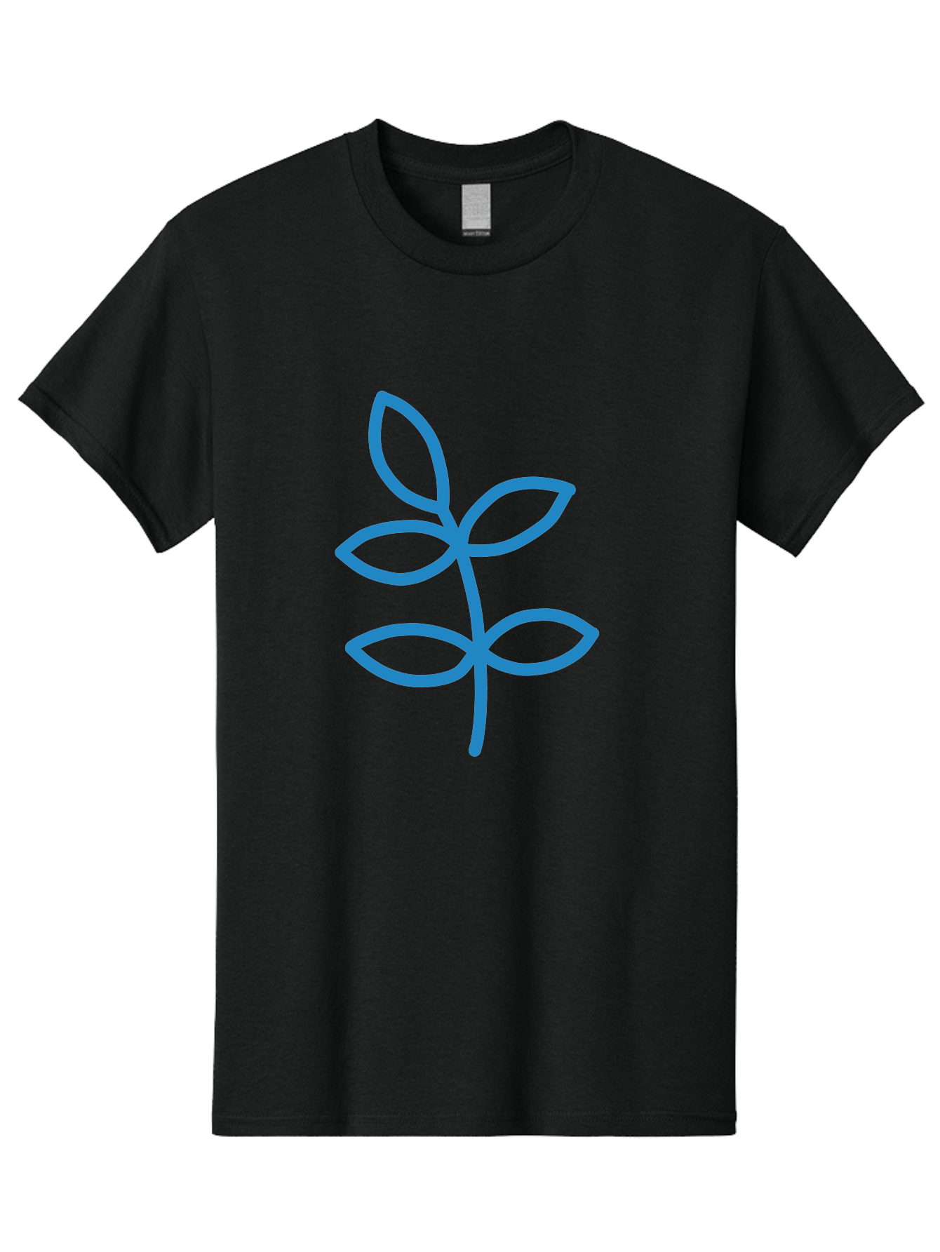 Blue-Leafy-Stem Men'S Graphic Tee, 100% Cotton, Comfortable Casual Summer Wear, Machine Washable, Simple Drawing, Blue Sprout, Five Leaves, Stem, Minimalist Design, Botanical Illustration, Hand-Drawn Art, Digital Art Aab669