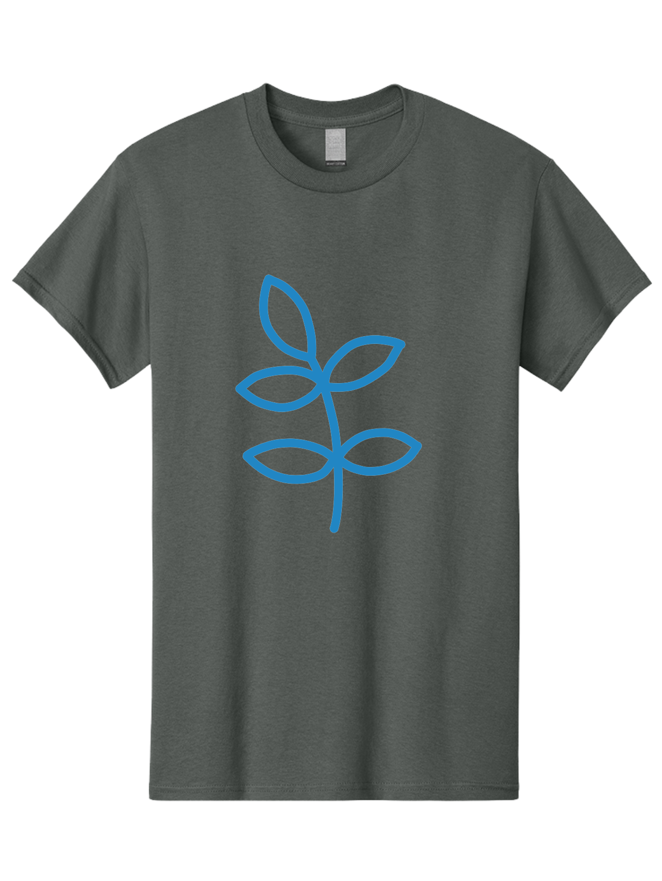 Blue-Leafy-Stem Men'S Graphic Tee, 100% Cotton, Comfortable Casual Summer Wear, Machine Washable, Simple Drawing, Blue Sprout, Five Leaves, Stem, Minimalist Design, Botanical Illustration, Hand-Drawn Art, Digital Art Aab669