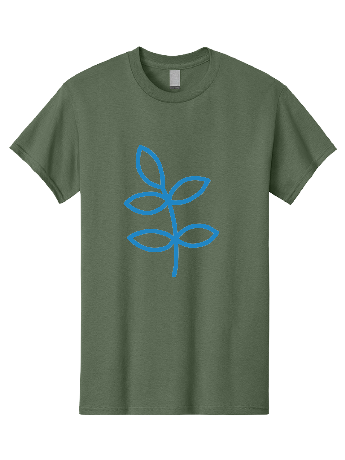 Blue-Leafy-Stem Men'S Graphic Tee, 100% Cotton, Comfortable Casual Summer Wear, Machine Washable, Simple Drawing, Blue Sprout, Five Leaves, Stem, Minimalist Design, Botanical Illustration, Hand-Drawn Art, Digital Art Aab669