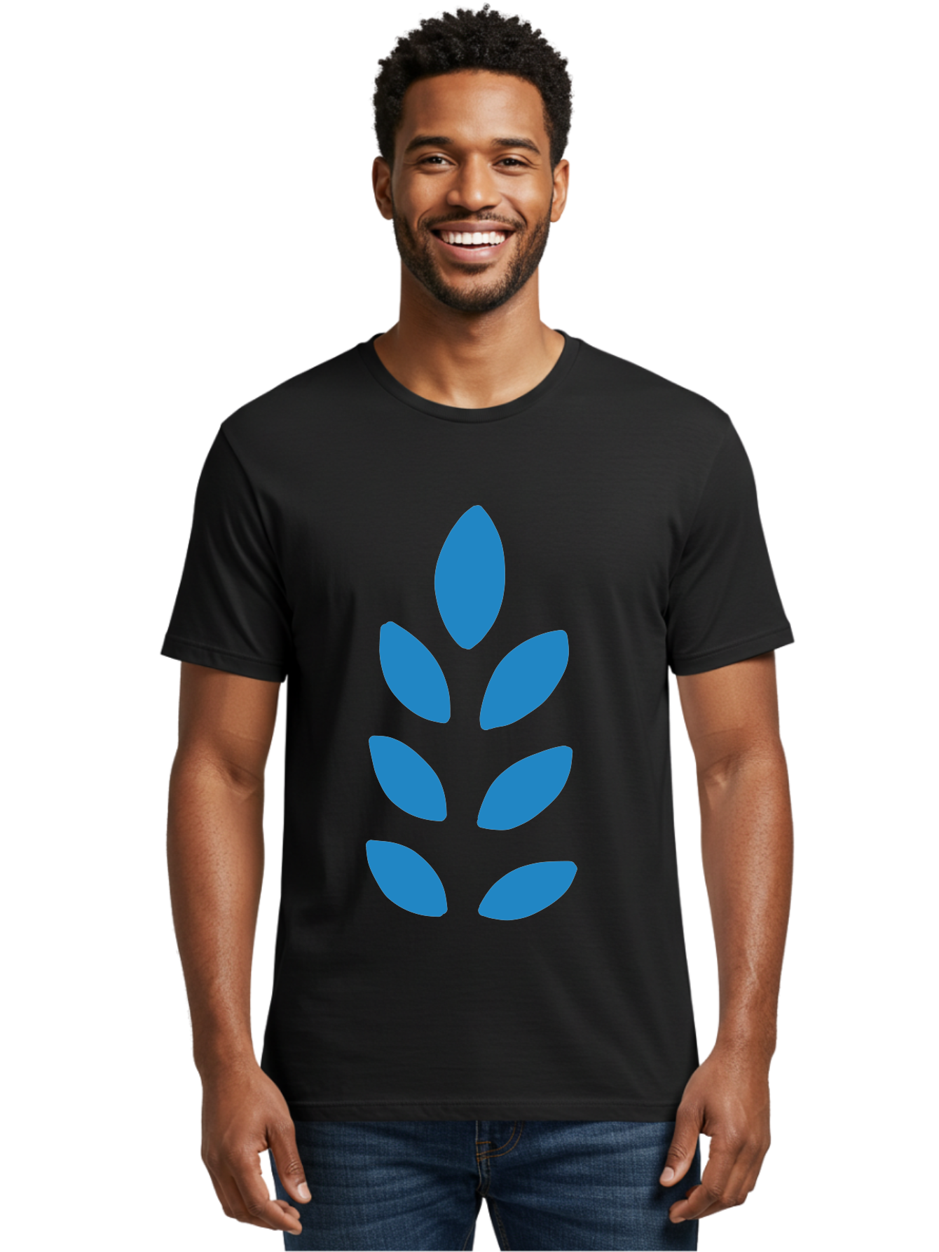 Blue-Leaves Men'S Graphic Tee, 100% Cotton, Comfortable Casual Summer Wear, Machine Washable, Blue Leaves, Simple Design, Minimalist Art, Stylized Foliage, Graphic Element, Abstract Shape, Modern Illustration Aab670