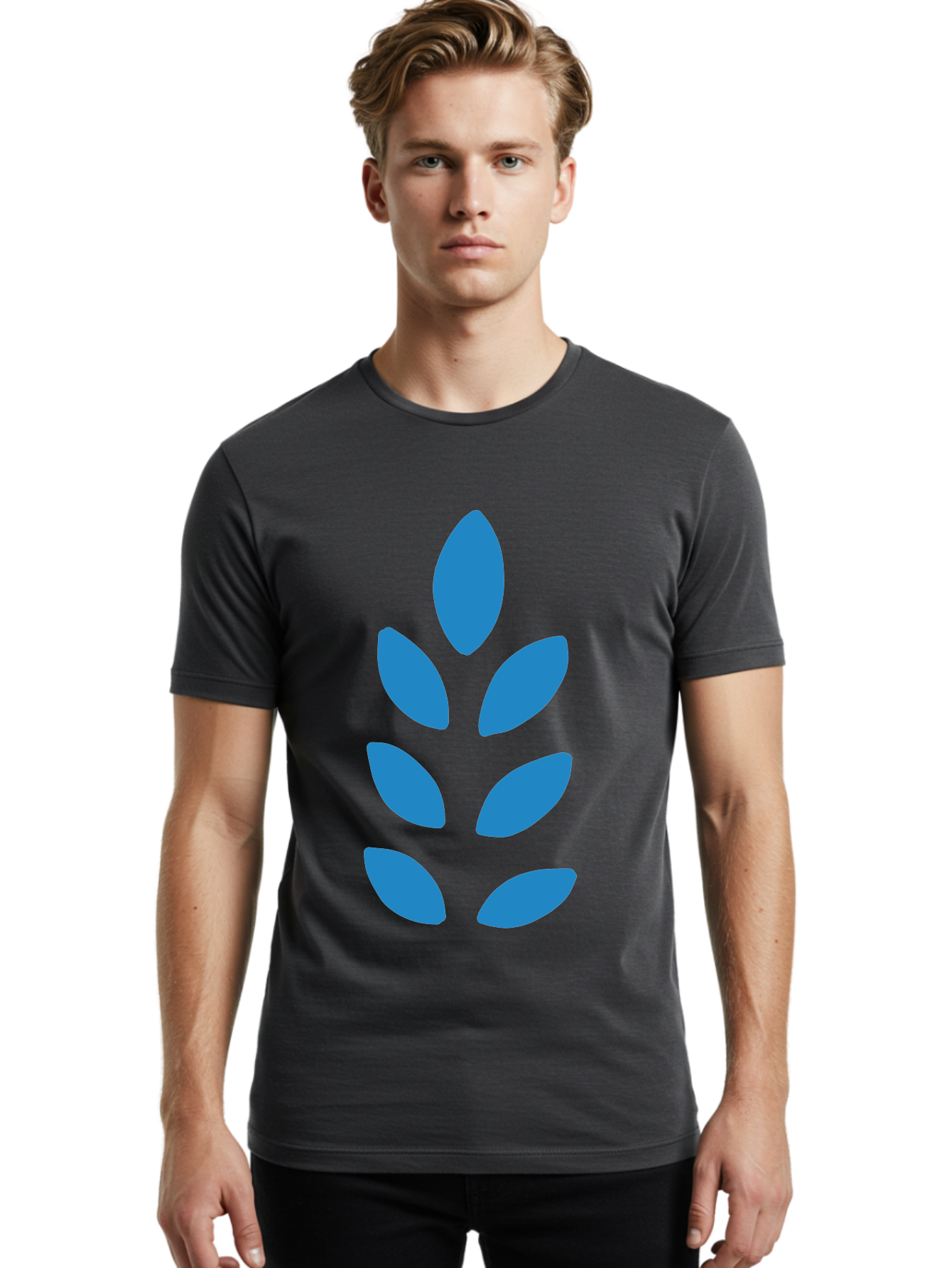 Blue-Leaves Men'S Graphic Tee, 100% Cotton, Comfortable Casual Summer Wear, Machine Washable, Blue Leaves, Simple Design, Minimalist Art, Stylized Foliage, Graphic Element, Abstract Shape, Modern Illustration Aab670