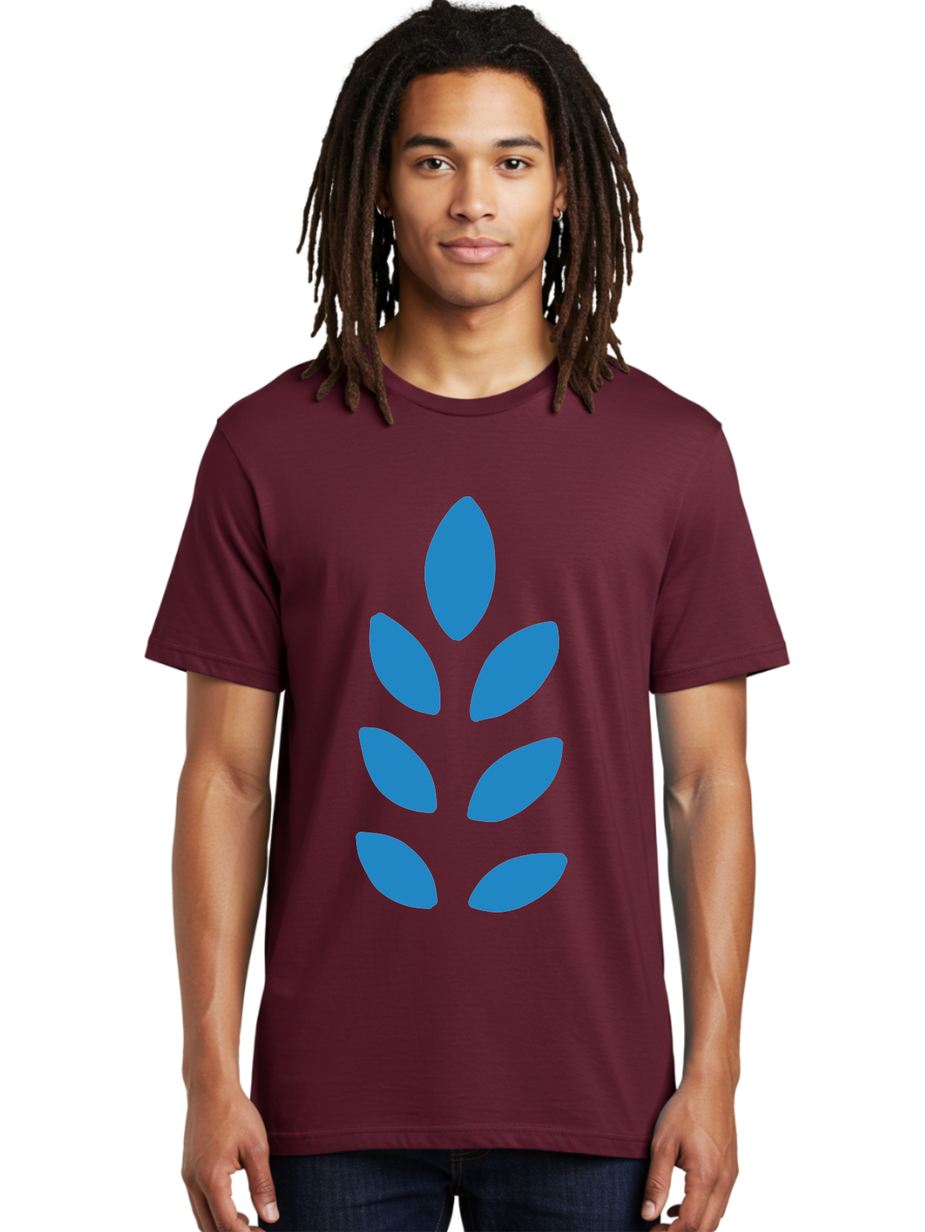 Blue-Leaves Men'S Graphic Tee, 100% Cotton, Comfortable Casual Summer Wear, Machine Washable, Blue Leaves, Simple Design, Minimalist Art, Stylized Foliage, Graphic Element, Abstract Shape, Modern Illustration Aab670