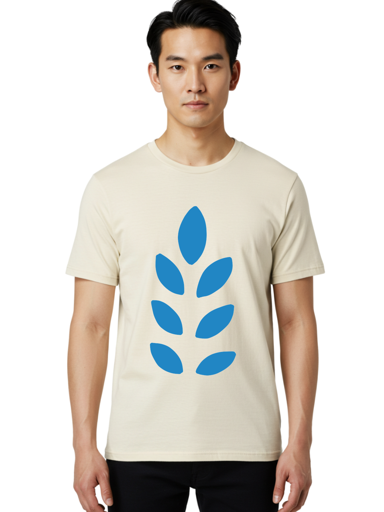 Blue-Leaves Men'S Graphic Tee, 100% Cotton, Comfortable Casual Summer Wear, Machine Washable, Blue Leaves, Simple Design, Minimalist Art, Stylized Foliage, Graphic Element, Abstract Shape, Modern Illustration Aab670