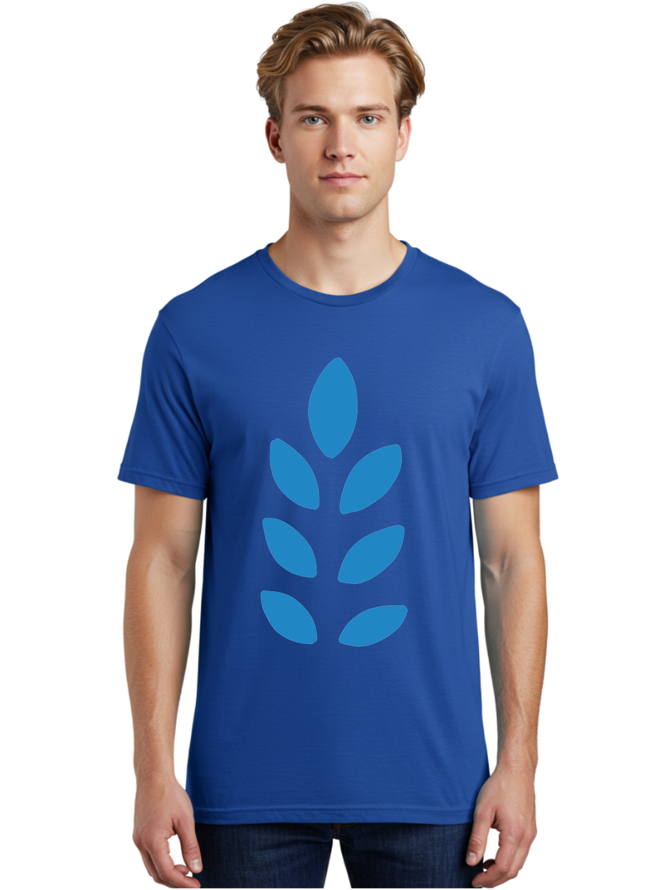 Blue-Leaves Men'S Graphic Tee, 100% Cotton, Comfortable Casual Summer Wear, Machine Washable, Blue Leaves, Simple Design, Minimalist Art, Stylized Foliage, Graphic Element, Abstract Shape, Modern Illustration Aab670