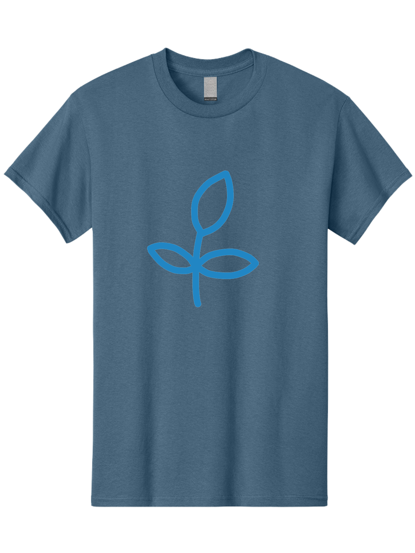 Blue-Plant Men'S Graphic Tee, 100% Cotton, Comfortable Casual Summer Wear, Machine Washable, Simple Plant Illustration, Blue Outline, Minimalist Design, Childlike Artwork, Hand-Drawn Imagery, Floral Motif, Stylized Leaves Aab671
