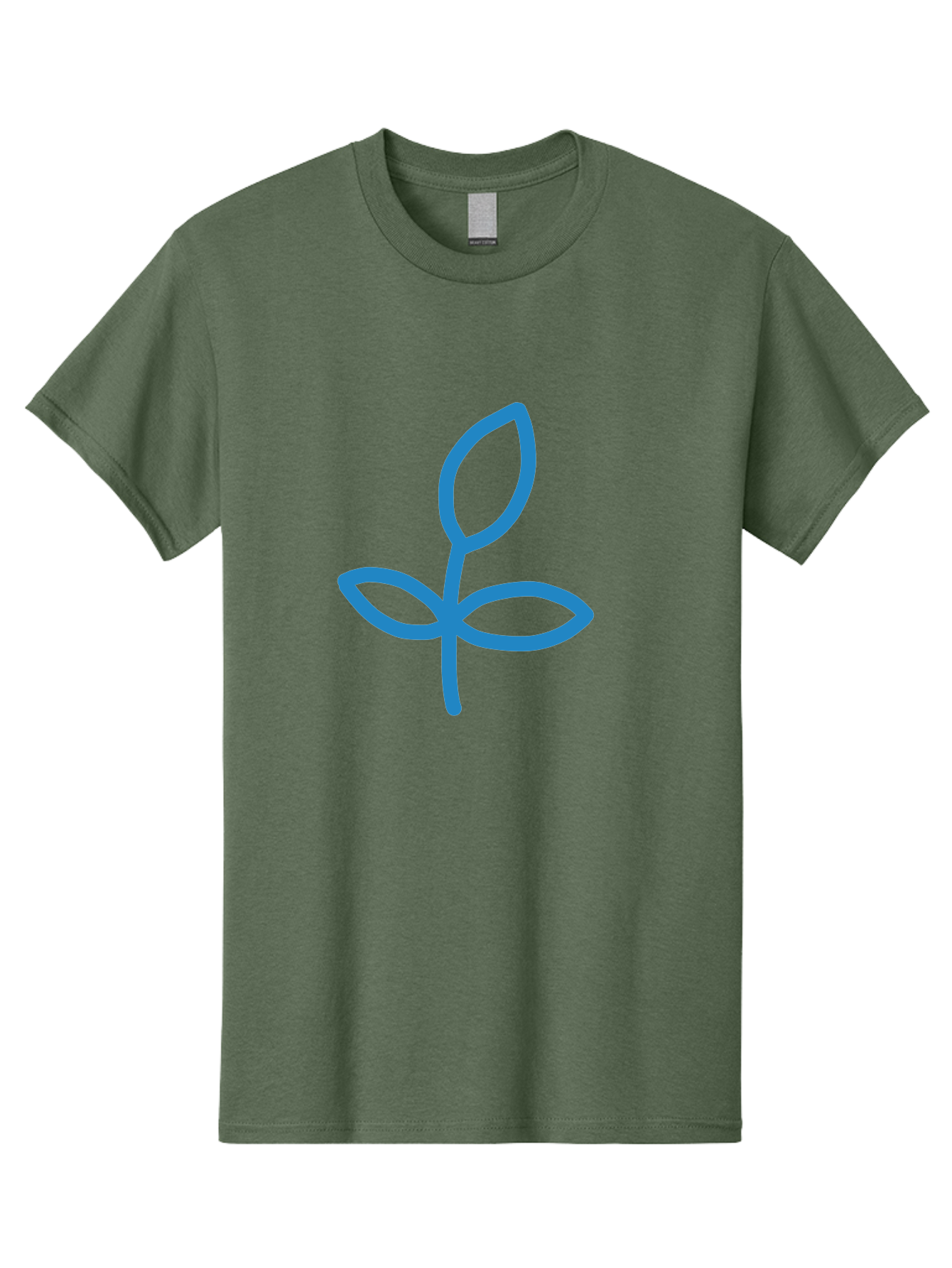 Blue-Plant Men'S Graphic Tee, 100% Cotton, Comfortable Casual Summer Wear, Machine Washable, Simple Plant Illustration, Blue Outline, Minimalist Design, Childlike Artwork, Hand-Drawn Imagery, Floral Motif, Stylized Leaves Aab671