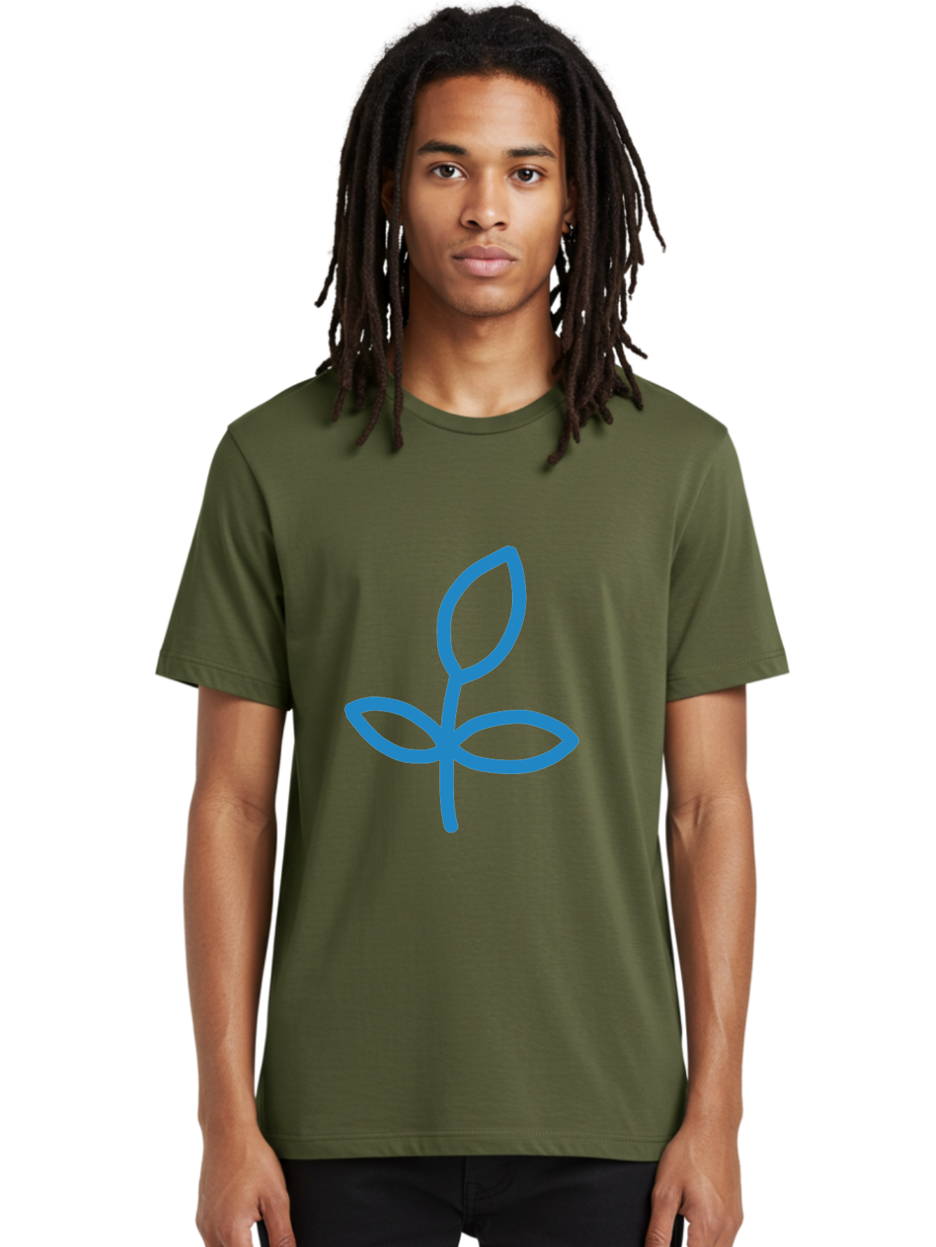 Blue-Plant Men'S Graphic Tee, 100% Cotton, Comfortable Casual Summer Wear, Machine Washable, Simple Plant Illustration, Blue Outline, Minimalist Design, Childlike Artwork, Hand-Drawn Imagery, Floral Motif, Stylized Leaves Aab671