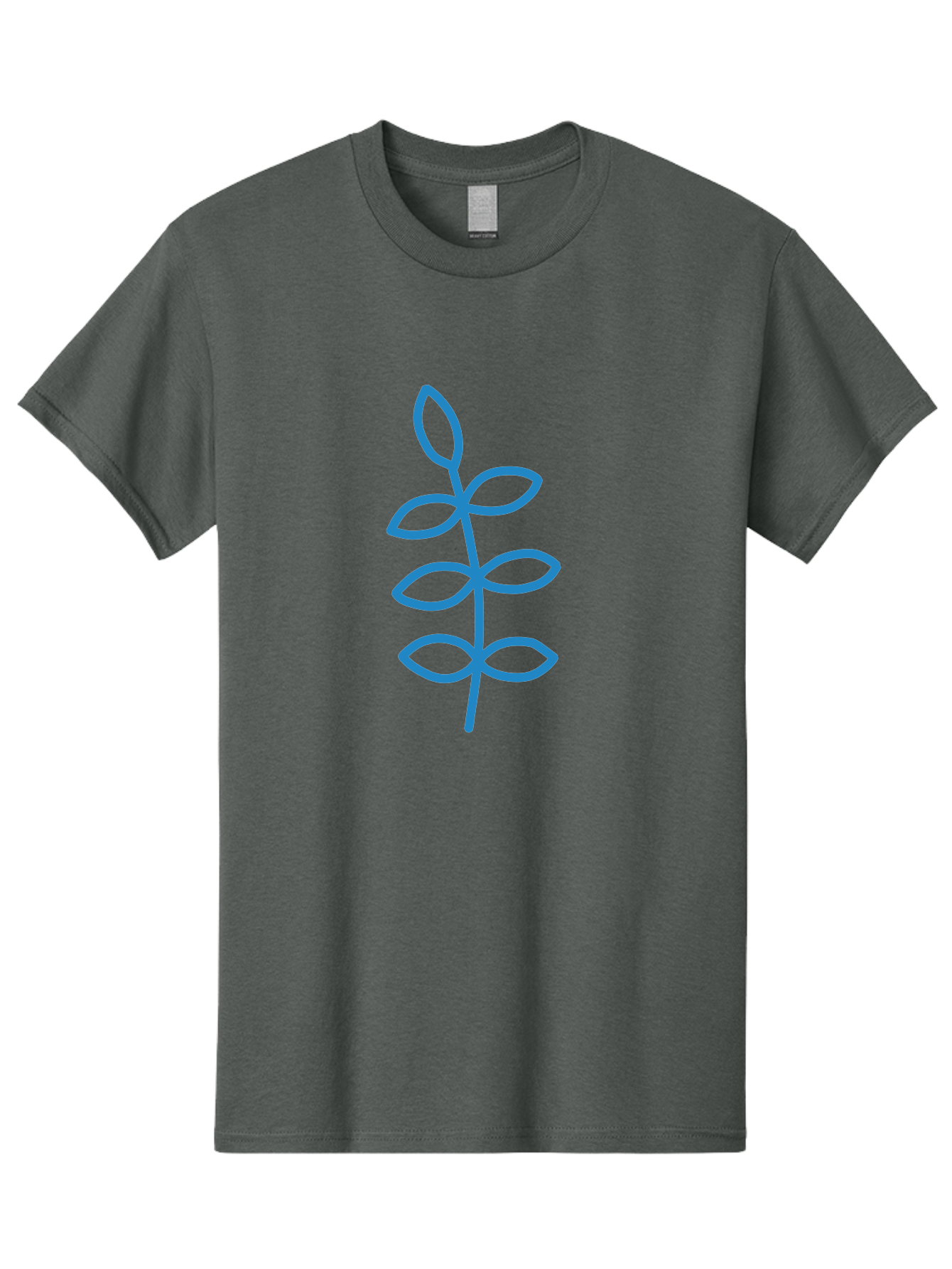 Blue-Stem Men'S Graphic Tee, 100% Cotton, Comfortable Casual Summer Wear, Machine Washable, Simple Plant Drawing, Blue Outline, Minimalist Art, Stylized Leaves, Modern Illustration, Digital Artwork, Nature-Inspired Design Aab672