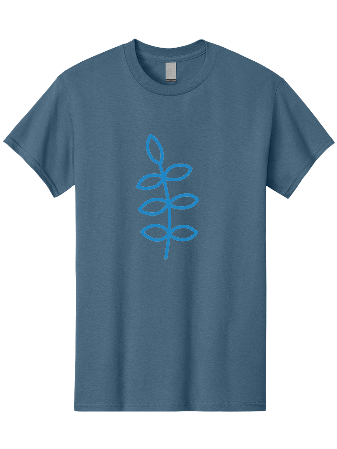 Blue-Stem Men'S Graphic Tee, 100% Cotton, Comfortable Casual Summer Wear, Machine Washable, Simple Plant Drawing, Blue Outline, Minimalist Art, Stylized Leaves, Modern Illustration, Digital Artwork, Nature-Inspired Design Aab672