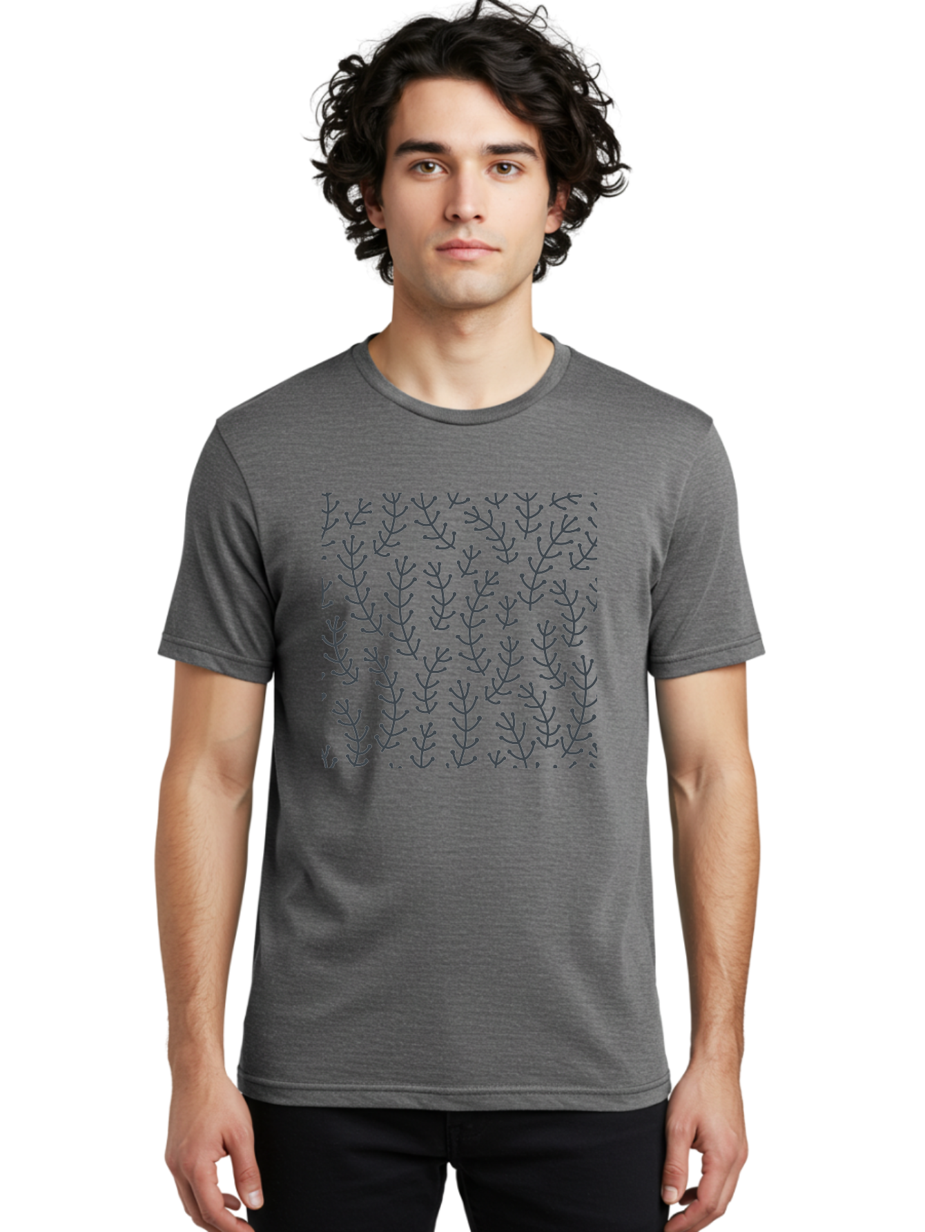 Branches-Pattern Men'S Graphic Tee, 100% Cotton, Comfortable Casual Summer Wear, Machine Washable, Repeating Pattern, Black Branches, Minimalist Design, Simple Shapes, Abstract Art, Geometric Pattern, Decorative Elements, Modern Aesthetic, Aab673