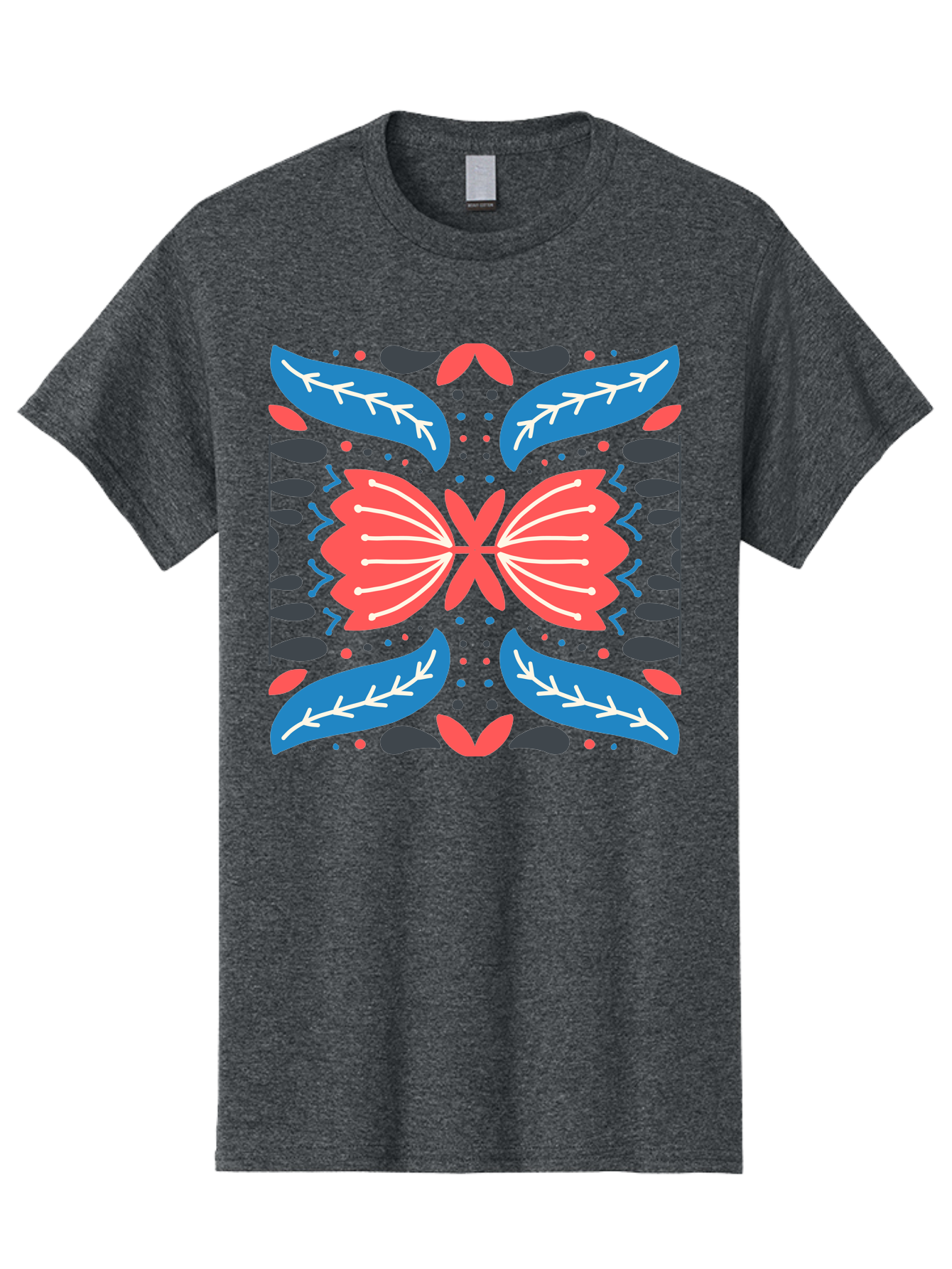 Butterfly-Pattern-1 Men'S Graphic Tee, 100% Cotton, Comfortable Casual Summer Wear, Machine Washable, Symmetrical Butterfly Design, Floral Pattern, Vibrant Red And Blue Hues, White Accents, Abstract Shapes, Folk Art Inspiration, Aab674