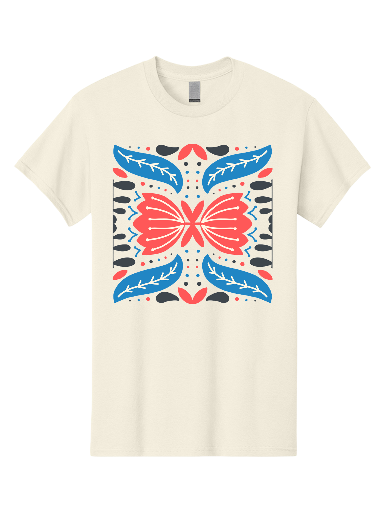 Butterfly-Pattern-1 Men'S Graphic Tee, 100% Cotton, Comfortable Casual Summer Wear, Machine Washable, Symmetrical Butterfly Design, Floral Pattern, Vibrant Red And Blue Hues, White Accents, Abstract Shapes, Folk Art Inspiration, Aab674