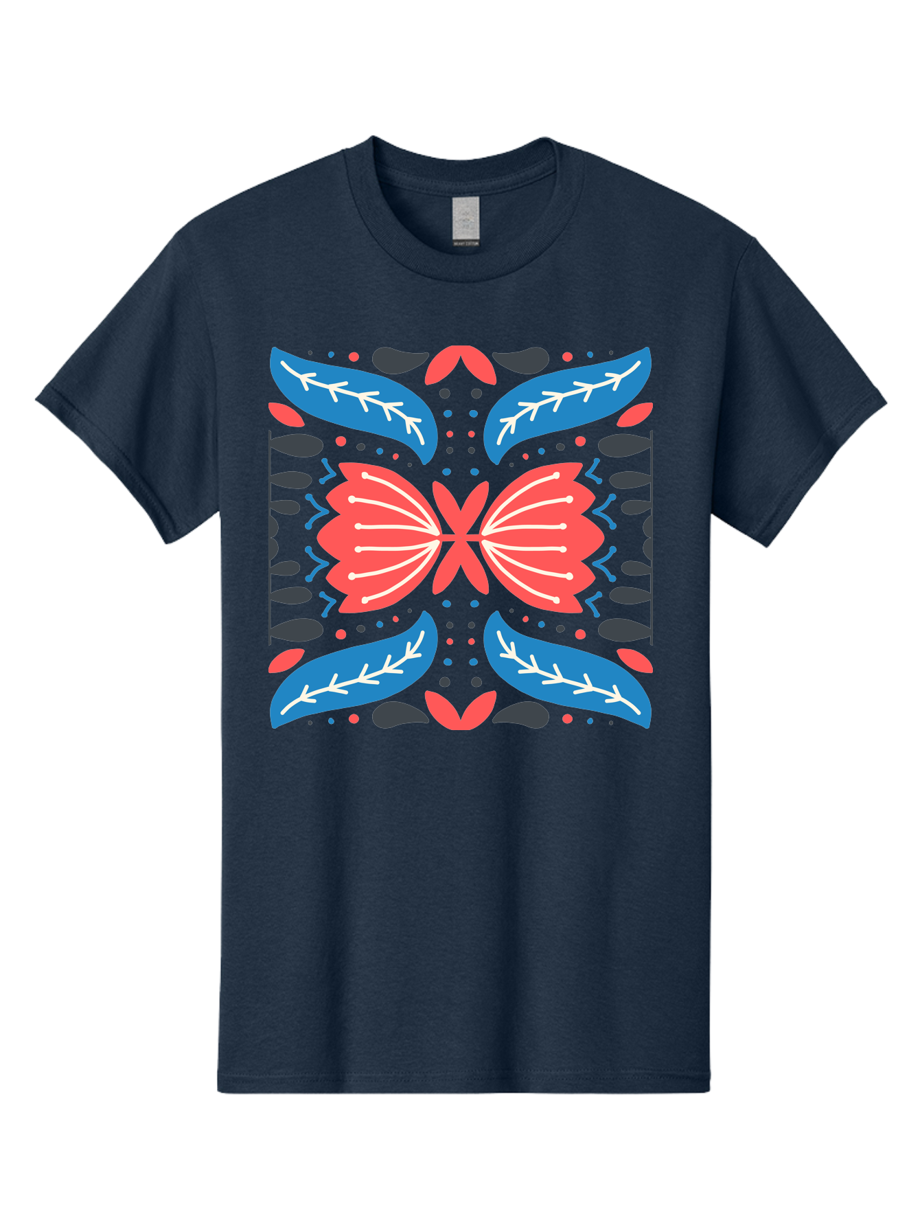 Butterfly-Pattern-1 Men'S Graphic Tee, 100% Cotton, Comfortable Casual Summer Wear, Machine Washable, Symmetrical Butterfly Design, Floral Pattern, Vibrant Red And Blue Hues, White Accents, Abstract Shapes, Folk Art Inspiration, Aab674