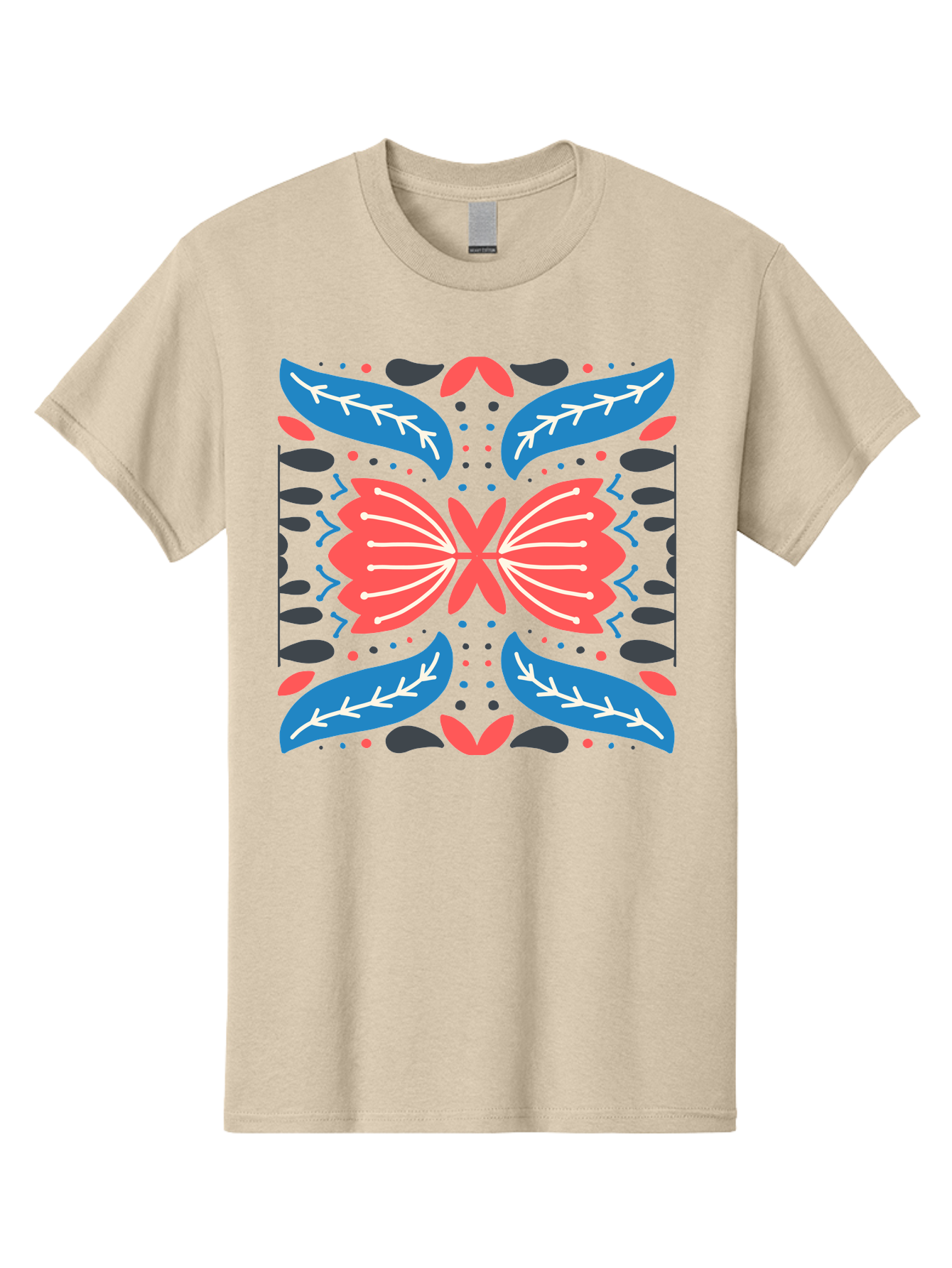 Butterfly-Pattern-1 Men'S Graphic Tee, 100% Cotton, Comfortable Casual Summer Wear, Machine Washable, Symmetrical Butterfly Design, Floral Pattern, Vibrant Red And Blue Hues, White Accents, Abstract Shapes, Folk Art Inspiration, Aab674