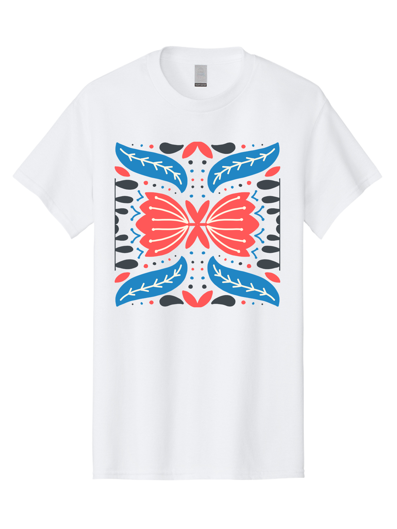 Butterfly-Pattern-1 Men'S Graphic Tee, 100% Cotton, Comfortable Casual Summer Wear, Machine Washable, Symmetrical Butterfly Design, Floral Pattern, Vibrant Red And Blue Hues, White Accents, Abstract Shapes, Folk Art Inspiration, Aab674