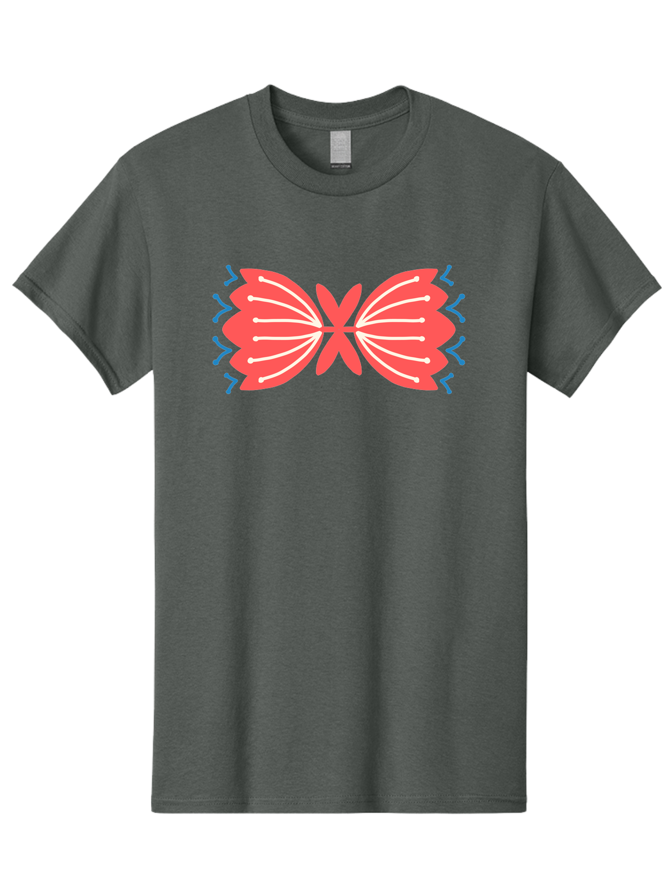 Butterfly Men'S Graphic Tee, 100% Cotton, Comfortable Casual Summer Wear, Machine Washable, Pink Butterfly, Symmetrical Design, White Lines, Blue Zigzags, Abstract Art, Colorful Graphics, Modern Illustration, Decorative Wings Aab676