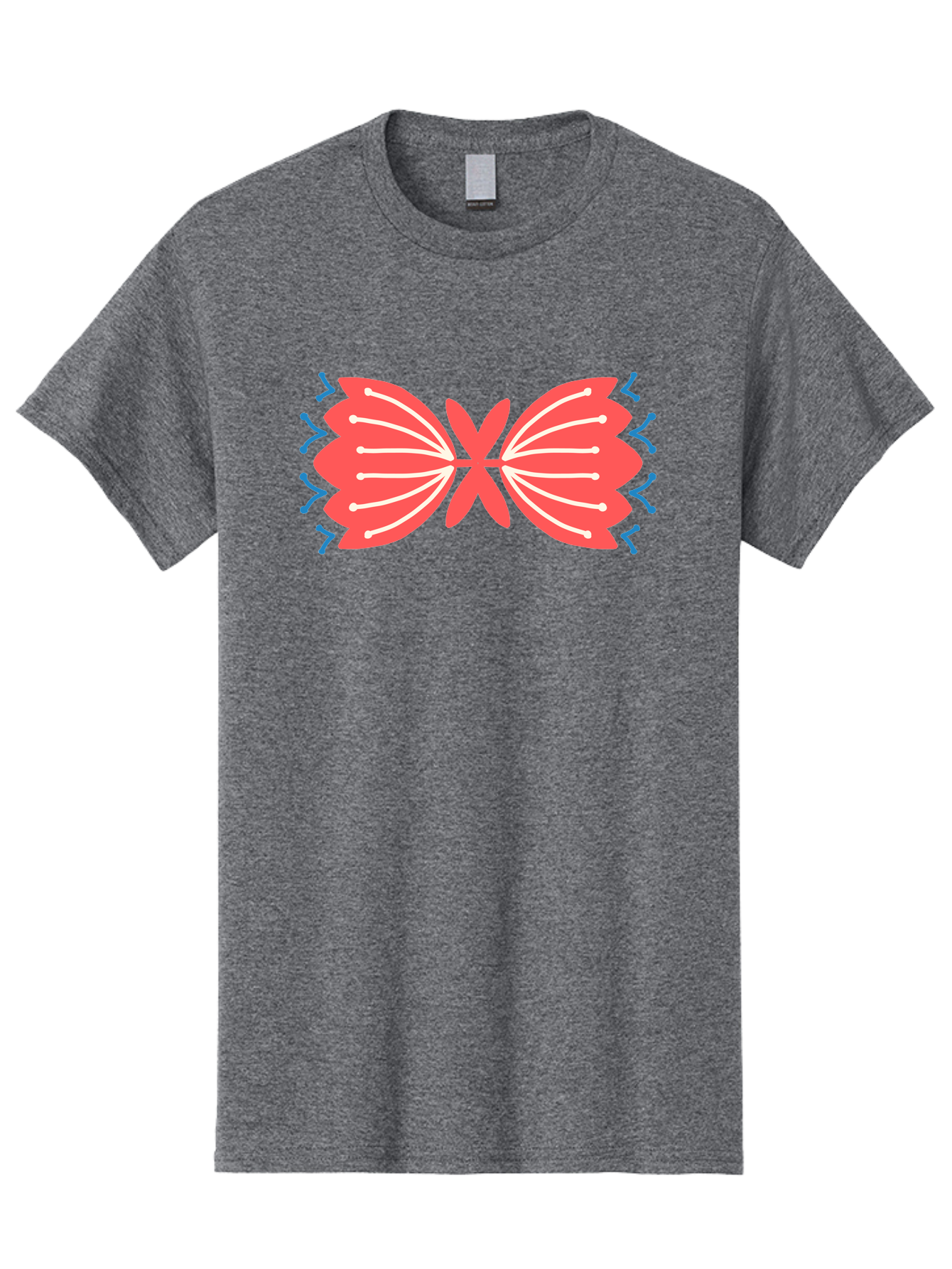 Butterfly Men'S Graphic Tee, 100% Cotton, Comfortable Casual Summer Wear, Machine Washable, Pink Butterfly, Symmetrical Design, White Lines, Blue Zigzags, Abstract Art, Colorful Graphics, Modern Illustration, Decorative Wings Aab676