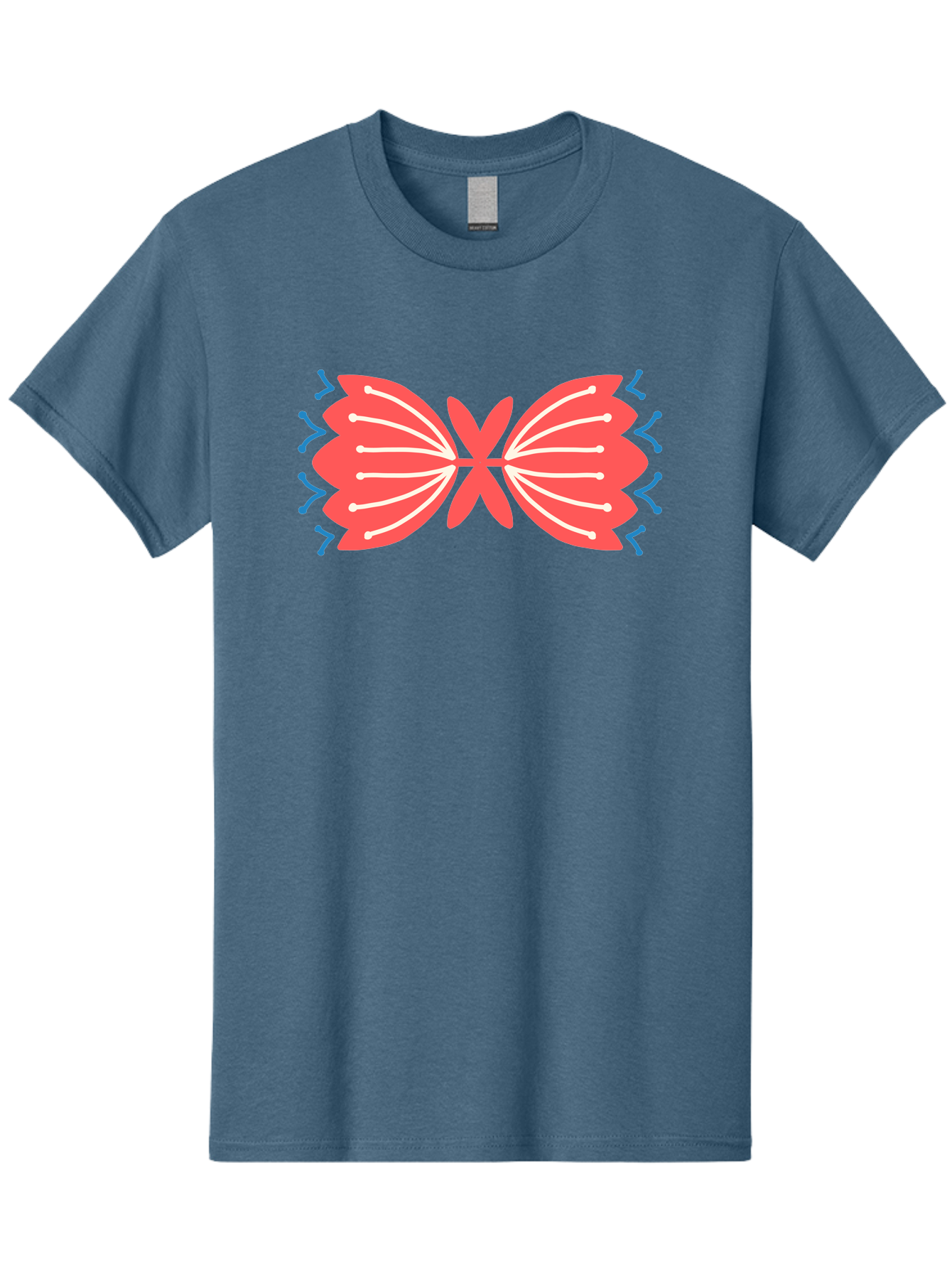 Butterfly Men'S Graphic Tee, 100% Cotton, Comfortable Casual Summer Wear, Machine Washable, Pink Butterfly, Symmetrical Design, White Lines, Blue Zigzags, Abstract Art, Colorful Graphics, Modern Illustration, Decorative Wings Aab676