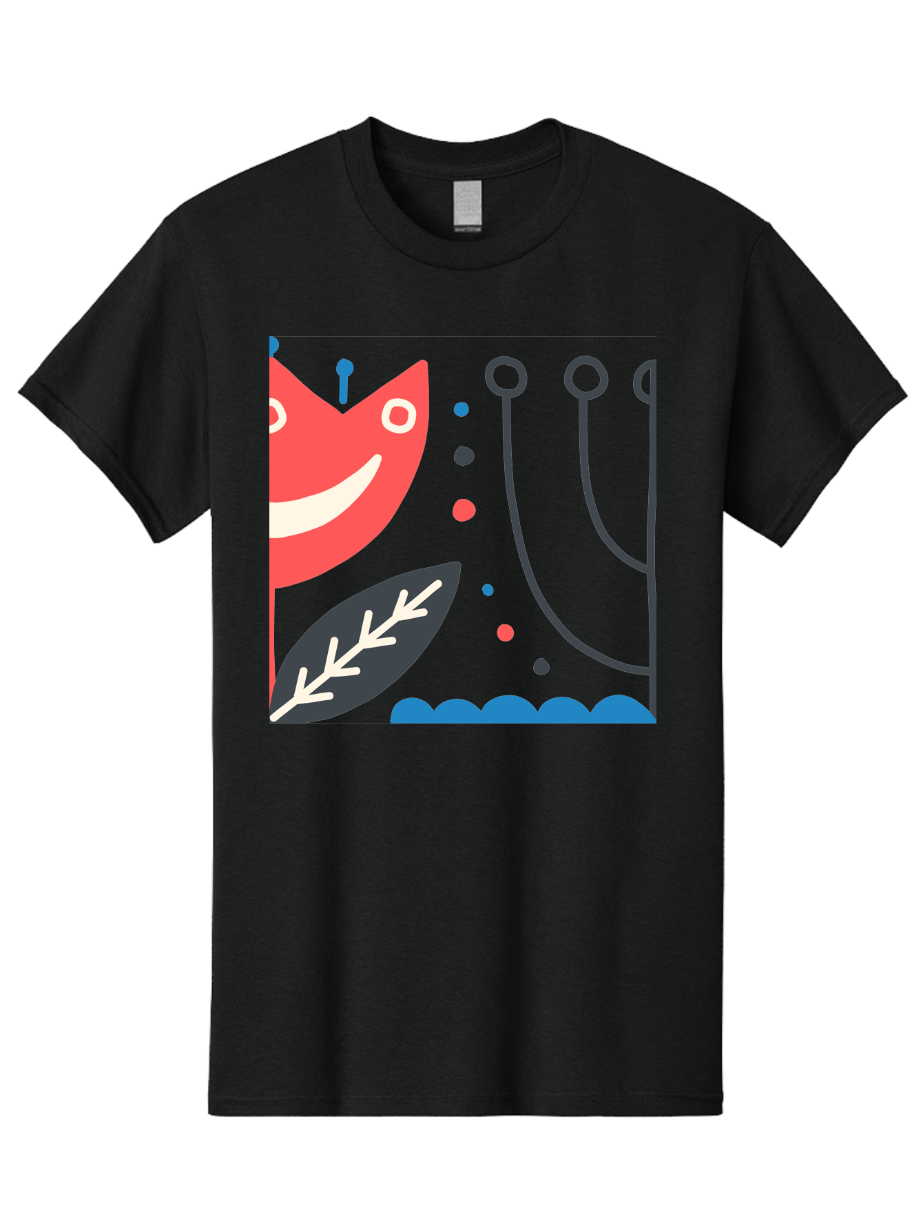 Cat-Face-Leaf Men'S Graphic Tee, 100% Cotton, Comfortable Casual Summer Wear, Machine Washable, Smiling Face, Cartoon Character, Whimsical Design, Abstract Shapes, Playful Atmosphere, Black Leaf, White Details, Multi-Colored Dots, Aab678