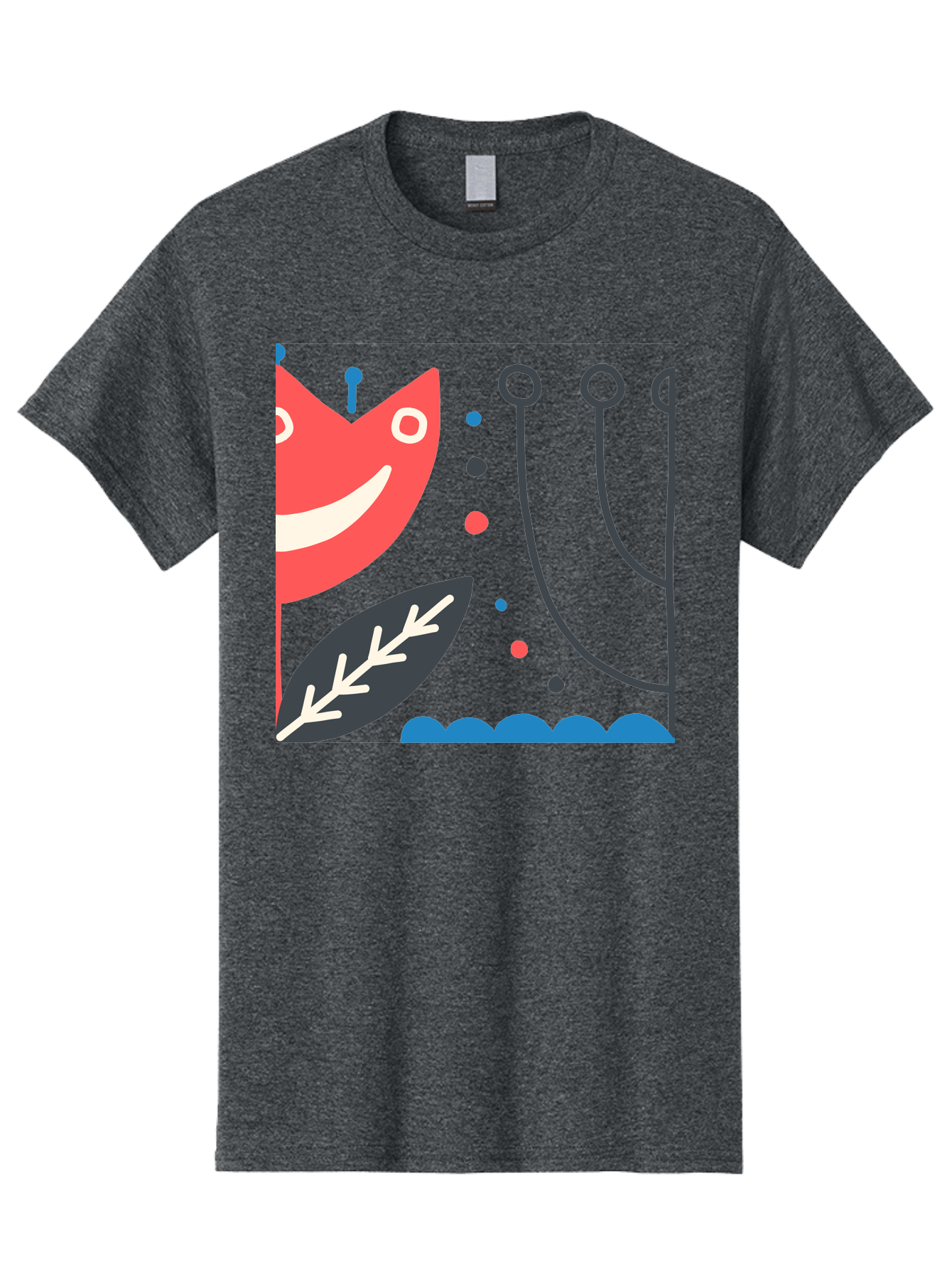 Cat-Face-Leaf Men'S Graphic Tee, 100% Cotton, Comfortable Casual Summer Wear, Machine Washable, Smiling Face, Cartoon Character, Whimsical Design, Abstract Shapes, Playful Atmosphere, Black Leaf, White Details, Multi-Colored Dots, Aab678