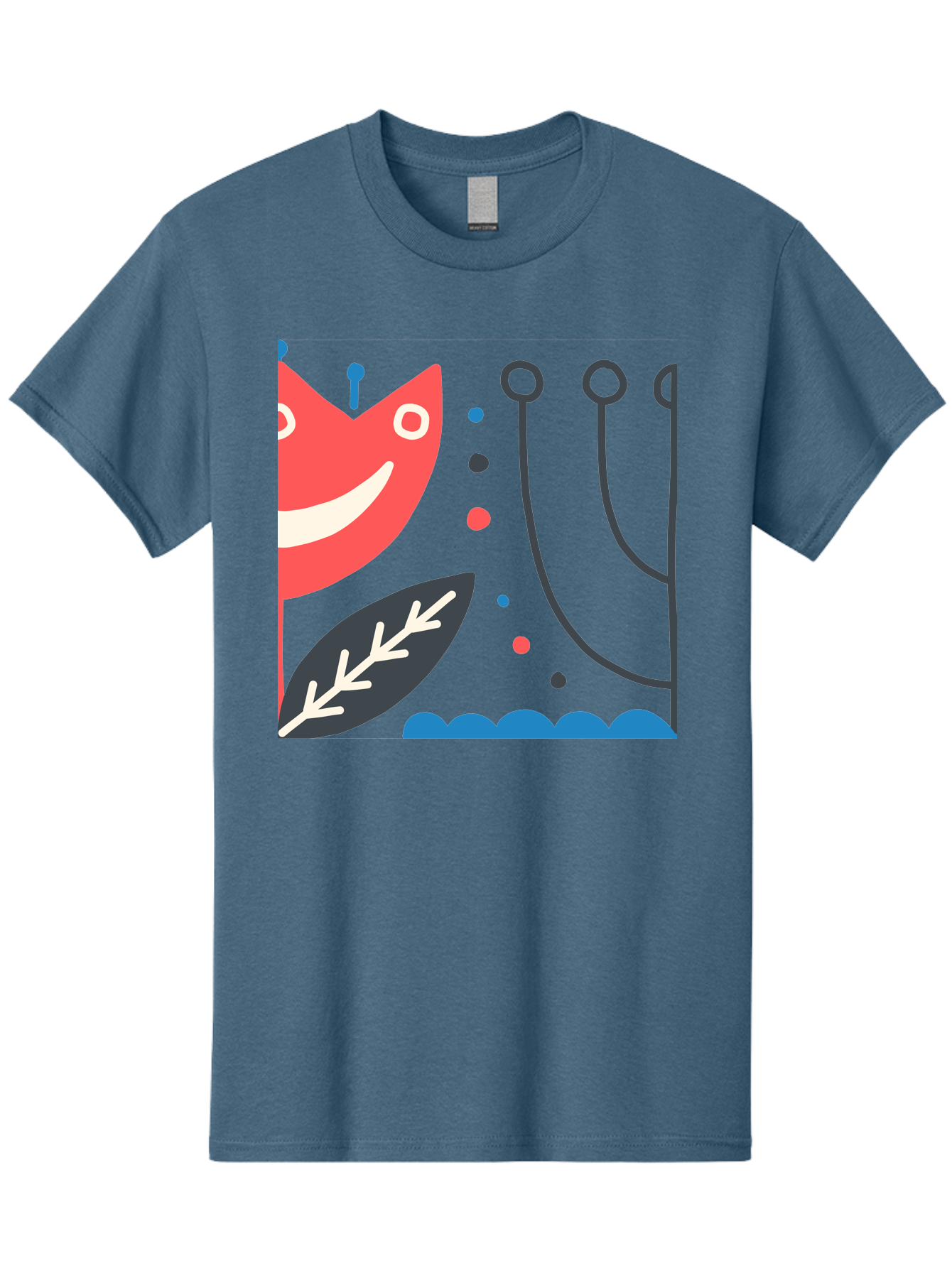 Cat-Face-Leaf Men'S Graphic Tee, 100% Cotton, Comfortable Casual Summer Wear, Machine Washable, Smiling Face, Cartoon Character, Whimsical Design, Abstract Shapes, Playful Atmosphere, Black Leaf, White Details, Multi-Colored Dots, Aab678
