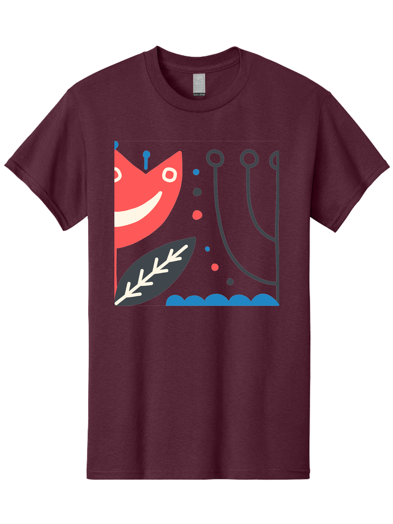 Cat-Face-Leaf Men'S Graphic Tee, 100% Cotton, Comfortable Casual Summer Wear, Machine Washable, Smiling Face, Cartoon Character, Whimsical Design, Abstract Shapes, Playful Atmosphere, Black Leaf, White Details, Multi-Colored Dots, Aab678