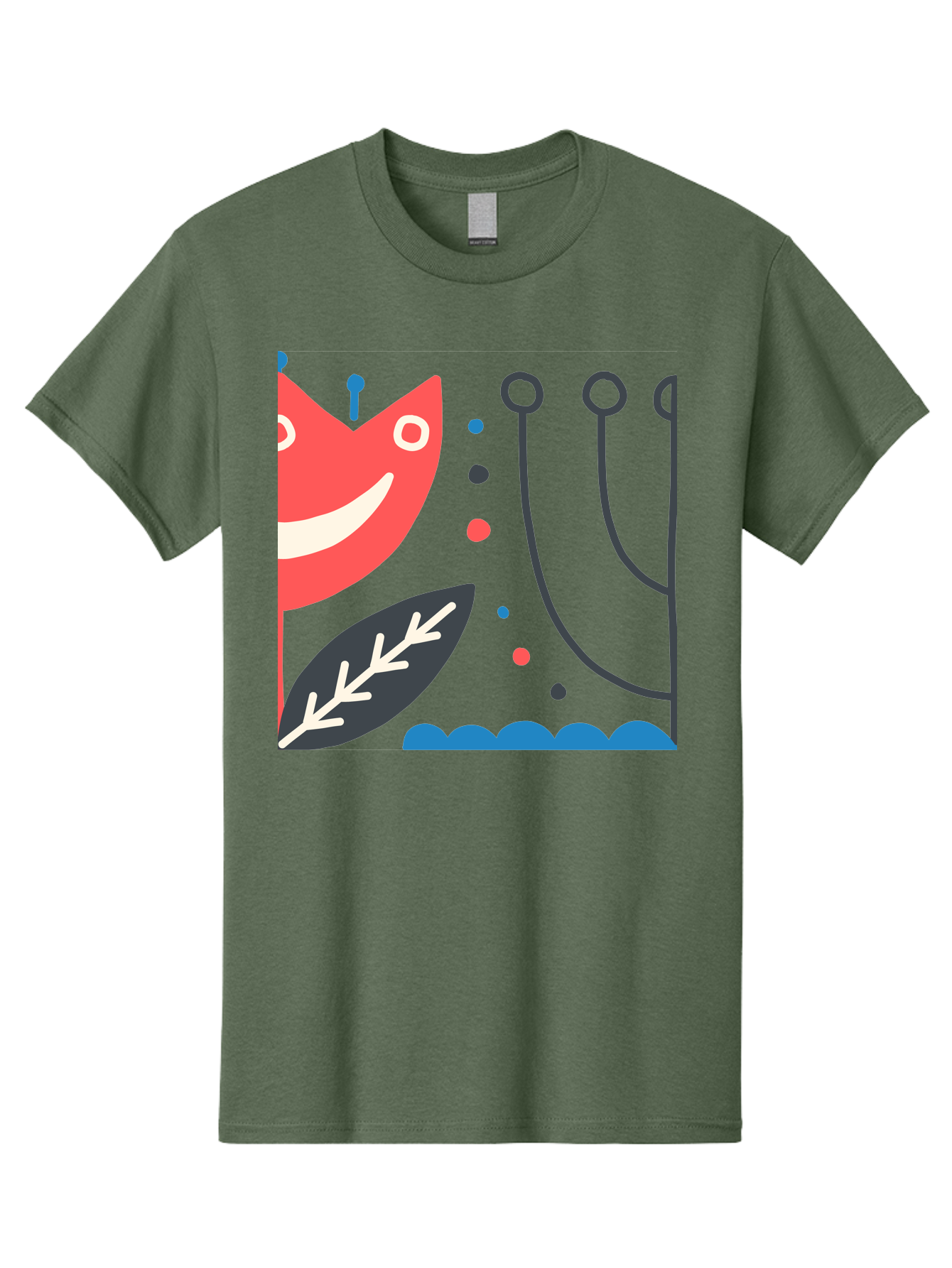Cat-Face-Leaf Men'S Graphic Tee, 100% Cotton, Comfortable Casual Summer Wear, Machine Washable, Smiling Face, Cartoon Character, Whimsical Design, Abstract Shapes, Playful Atmosphere, Black Leaf, White Details, Multi-Colored Dots, Aab678