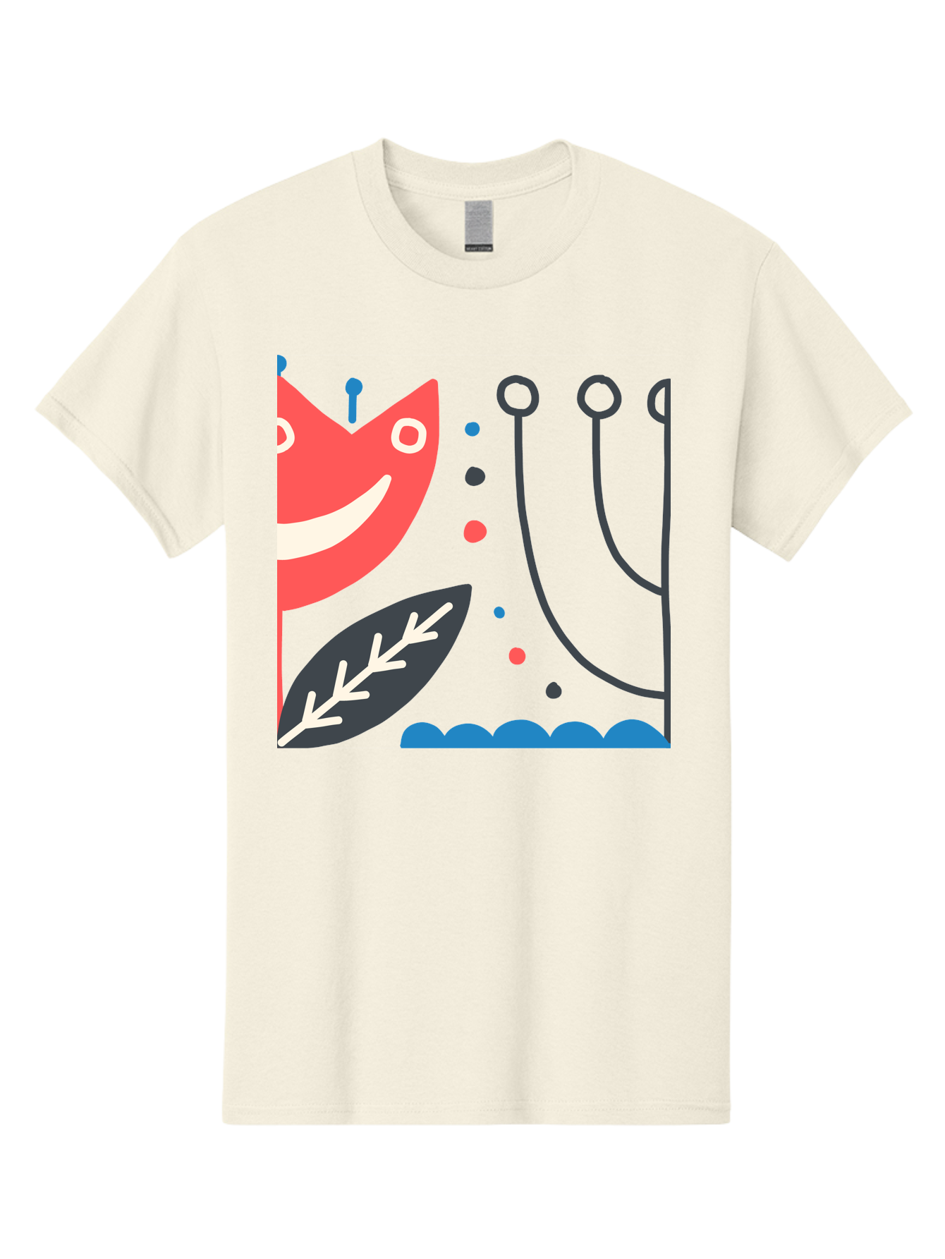Cat-Face-Leaf Men'S Graphic Tee, 100% Cotton, Comfortable Casual Summer Wear, Machine Washable, Smiling Face, Cartoon Character, Whimsical Design, Abstract Shapes, Playful Atmosphere, Black Leaf, White Details, Multi-Colored Dots, Aab678