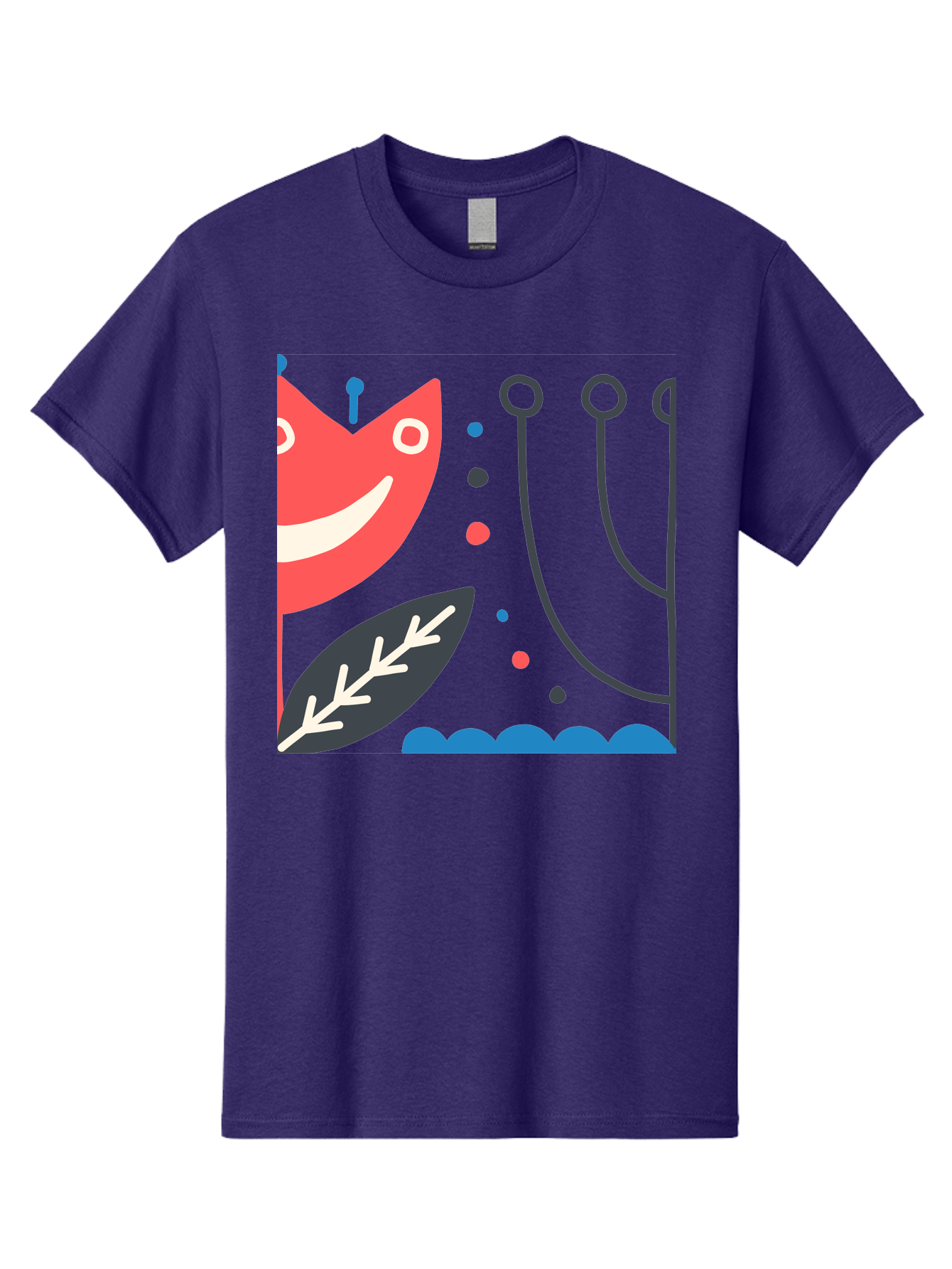 Cat-Face-Leaf Men'S Graphic Tee, 100% Cotton, Comfortable Casual Summer Wear, Machine Washable, Smiling Face, Cartoon Character, Whimsical Design, Abstract Shapes, Playful Atmosphere, Black Leaf, White Details, Multi-Colored Dots, Aab678