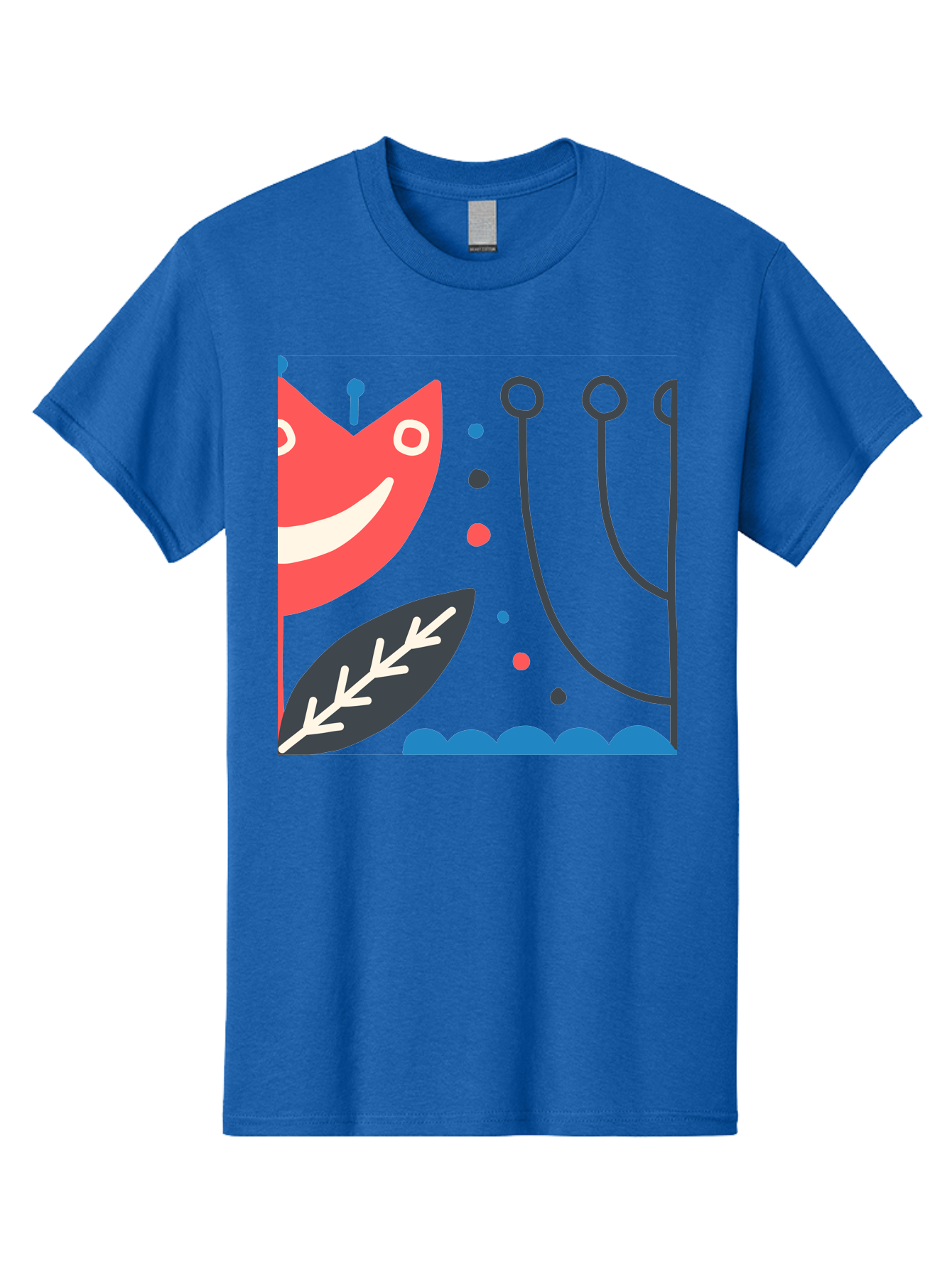 Cat-Face-Leaf Men'S Graphic Tee, 100% Cotton, Comfortable Casual Summer Wear, Machine Washable, Smiling Face, Cartoon Character, Whimsical Design, Abstract Shapes, Playful Atmosphere, Black Leaf, White Details, Multi-Colored Dots, Aab678