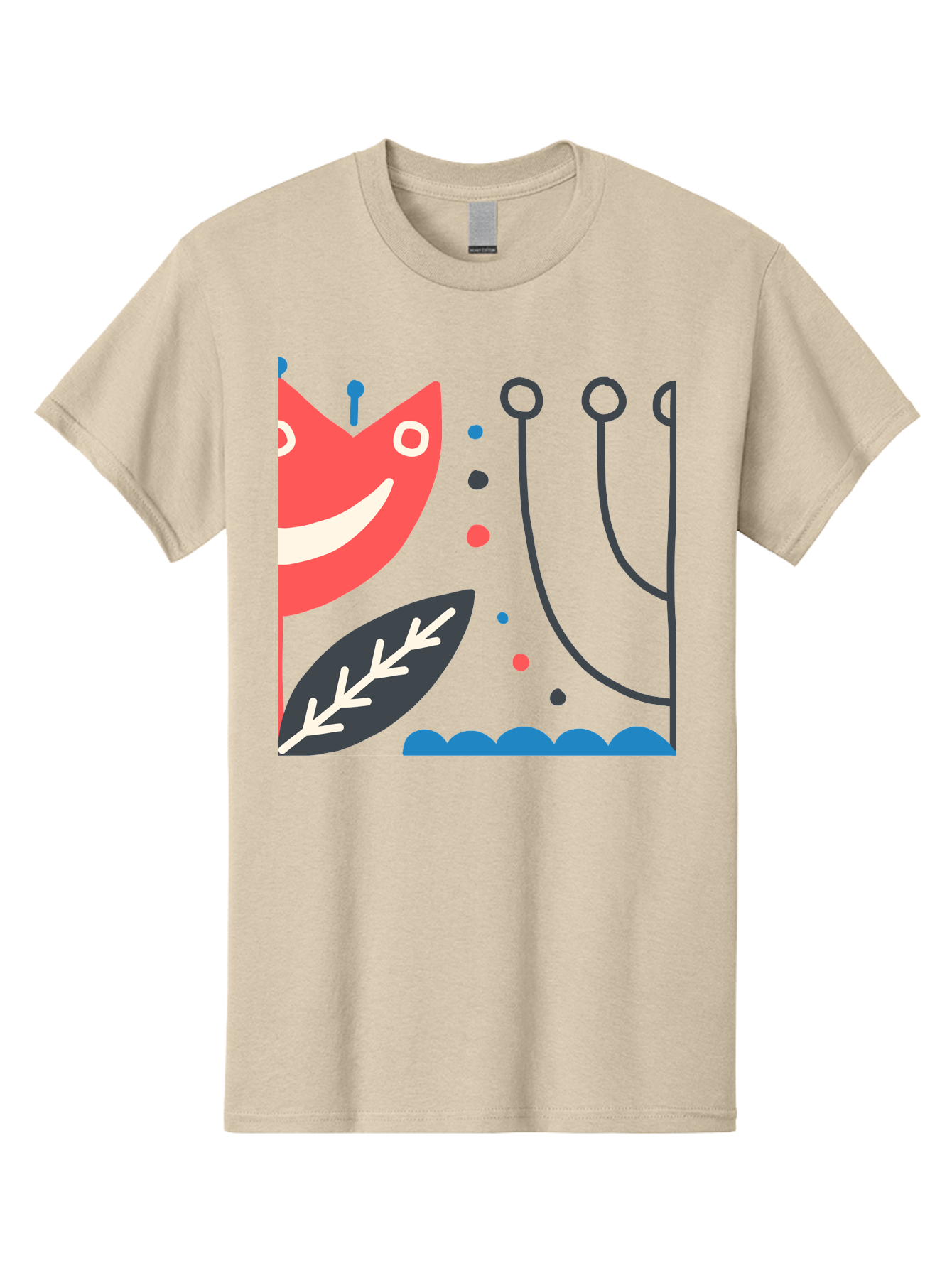 Cat-Face-Leaf Men'S Graphic Tee, 100% Cotton, Comfortable Casual Summer Wear, Machine Washable, Smiling Face, Cartoon Character, Whimsical Design, Abstract Shapes, Playful Atmosphere, Black Leaf, White Details, Multi-Colored Dots, Aab678