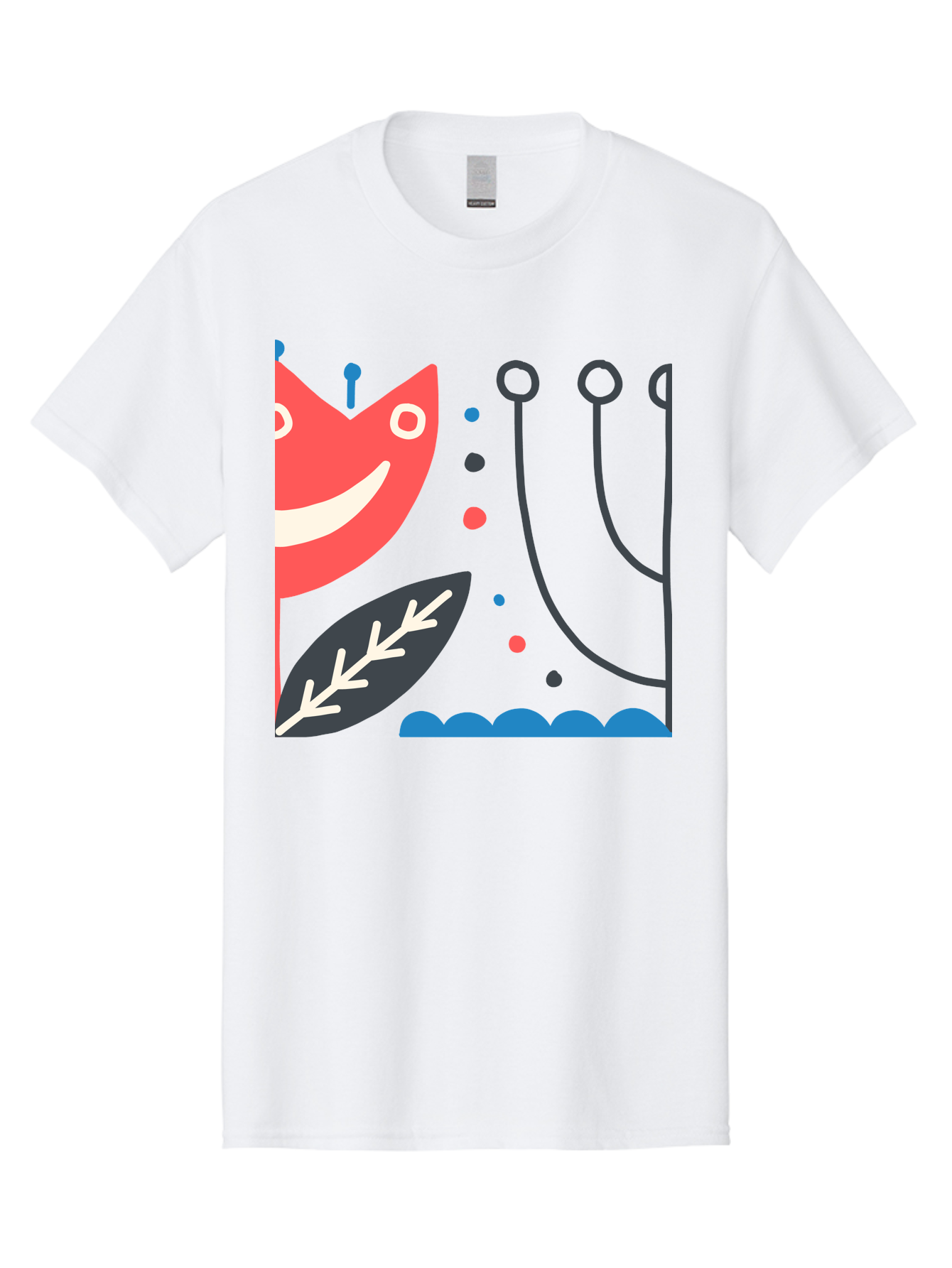 Cat-Face-Leaf Men'S Graphic Tee, 100% Cotton, Comfortable Casual Summer Wear, Machine Washable, Smiling Face, Cartoon Character, Whimsical Design, Abstract Shapes, Playful Atmosphere, Black Leaf, White Details, Multi-Colored Dots, Aab678