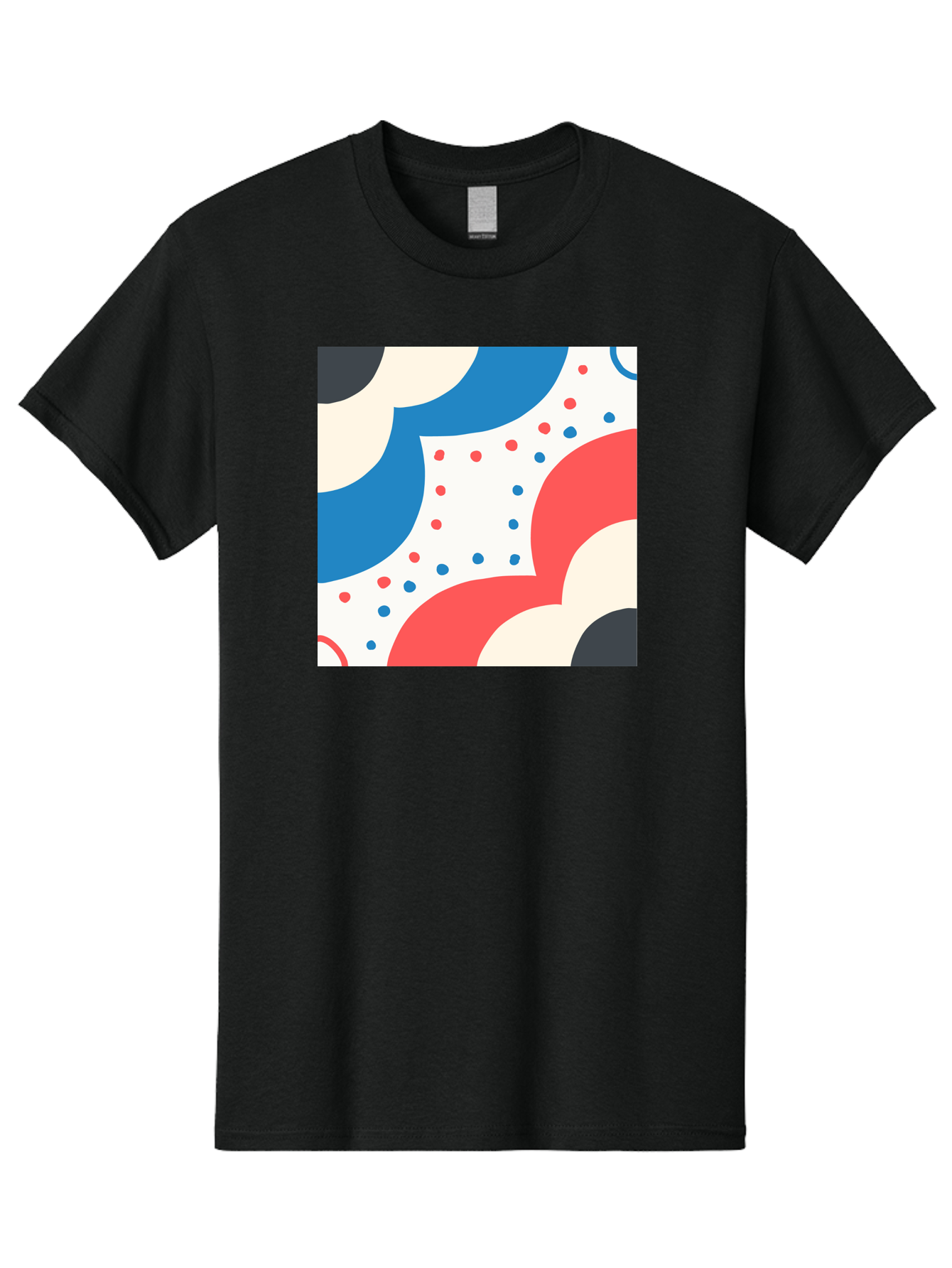 Colorful-Floral-Pattern Men'S Graphic Tee, 100% Cotton, Comfortable Casual Summer Wear, Machine Washable, Geometric Shapes, Abstract Design, Colorful Patterns, Blue Red Black White, Modern Art, Creative Graphics, Dynamic Layout, Aab680
