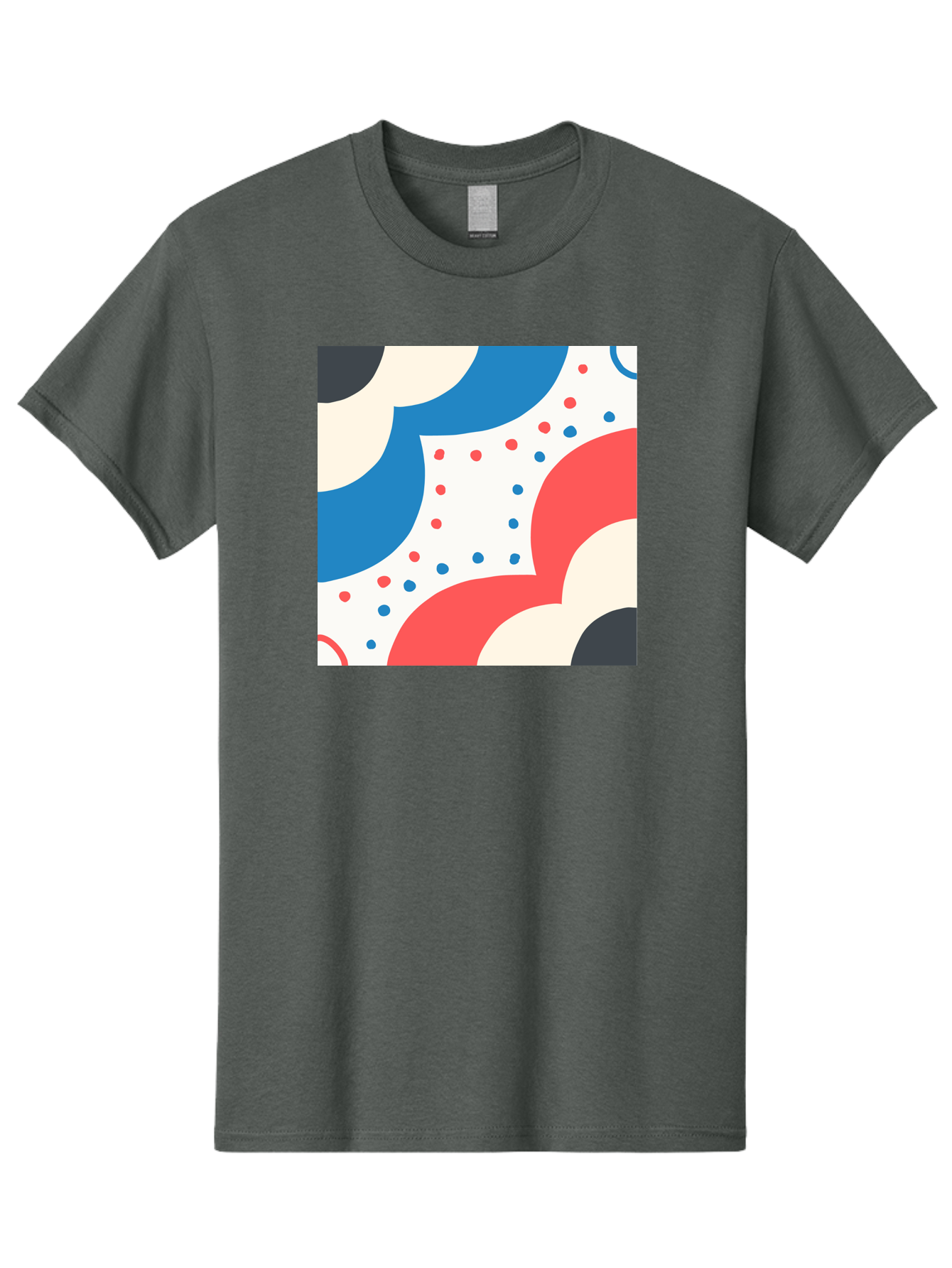 Colorful-Floral-Pattern Men'S Graphic Tee, 100% Cotton, Comfortable Casual Summer Wear, Machine Washable, Geometric Shapes, Abstract Design, Colorful Patterns, Blue Red Black White, Modern Art, Creative Graphics, Dynamic Layout, Aab680