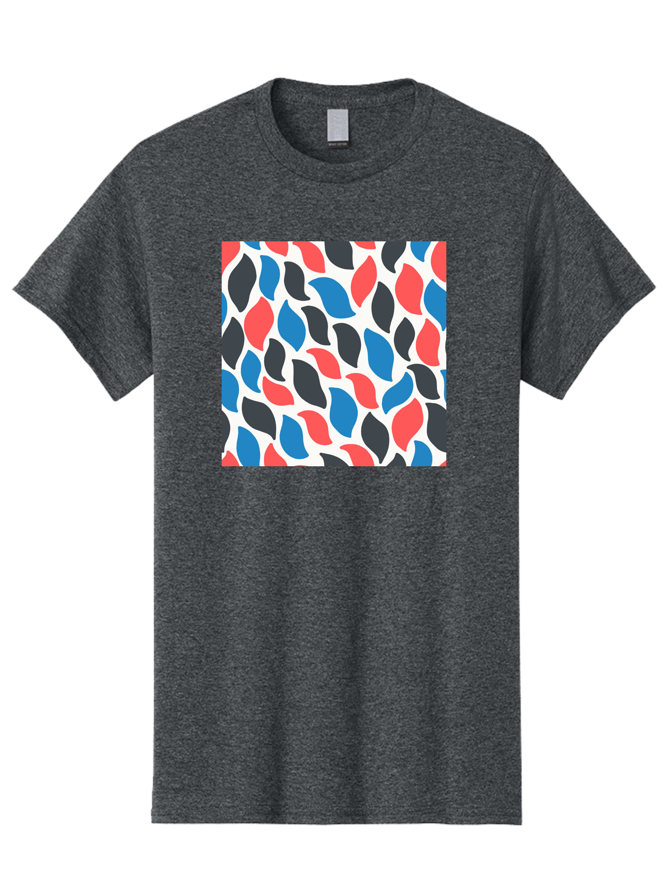 Colorful-Leaves-Pattern Men'S Graphic Tee, 100% Cotton, Comfortable Casual Summer Wear, Machine Washable, Multicolored Leaf Pattern, Red Blue Black Leaves, Abstract Design, Colorful Shapes, Leaf Motifs, Graphic Elements, Vibrant Hues, Aab681