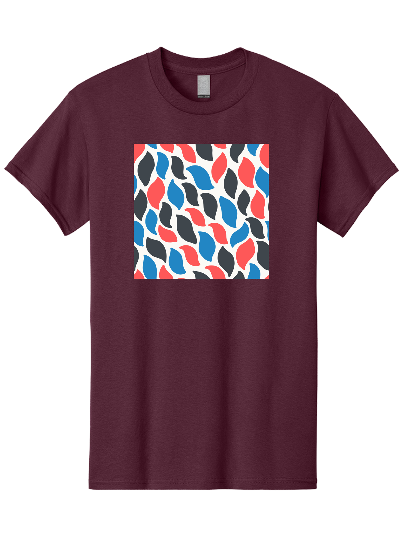 Colorful-Leaves-Pattern Men'S Graphic Tee, 100% Cotton, Comfortable Casual Summer Wear, Machine Washable, Multicolored Leaf Pattern, Red Blue Black Leaves, Abstract Design, Colorful Shapes, Leaf Motifs, Graphic Elements, Vibrant Hues, Aab681