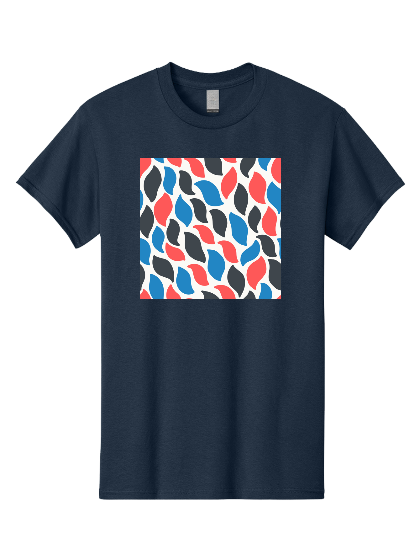 Colorful-Leaves-Pattern Men'S Graphic Tee, 100% Cotton, Comfortable Casual Summer Wear, Machine Washable, Multicolored Leaf Pattern, Red Blue Black Leaves, Abstract Design, Colorful Shapes, Leaf Motifs, Graphic Elements, Vibrant Hues, Aab681