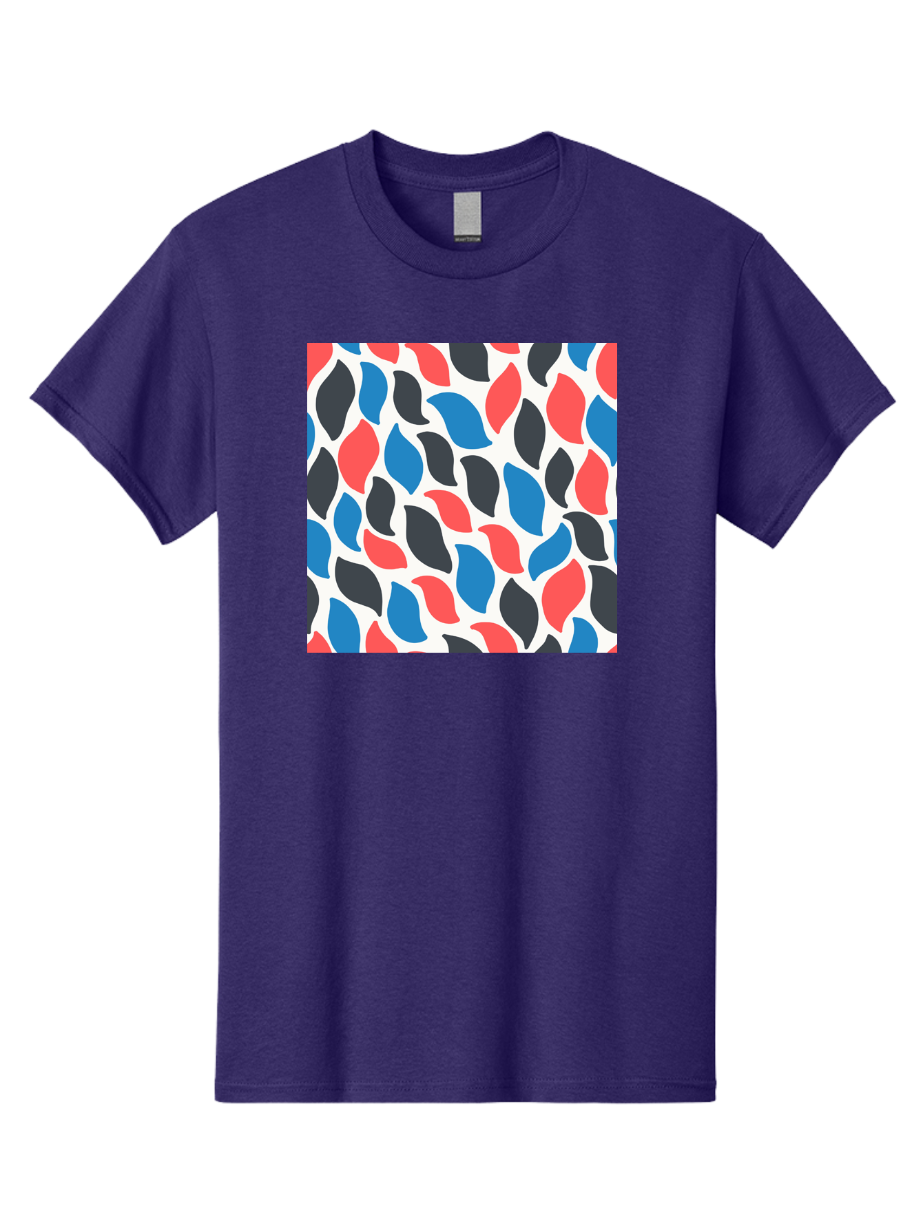 Colorful-Leaves-Pattern Men'S Graphic Tee, 100% Cotton, Comfortable Casual Summer Wear, Machine Washable, Multicolored Leaf Pattern, Red Blue Black Leaves, Abstract Design, Colorful Shapes, Leaf Motifs, Graphic Elements, Vibrant Hues, Aab681