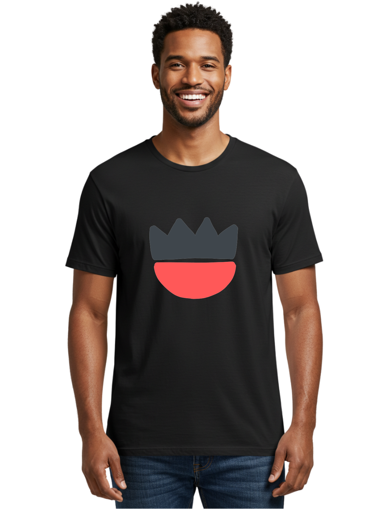 Crown-And-Smile Men'S Graphic Tee, 100% Cotton, Comfortable Casual Summer Wear, Machine Washable, Simple Crown Design, Red Smile, Minimalist Illustration, Monarch Symbol, Royal Emblem, Happy Face, Graphic Icon Aab682