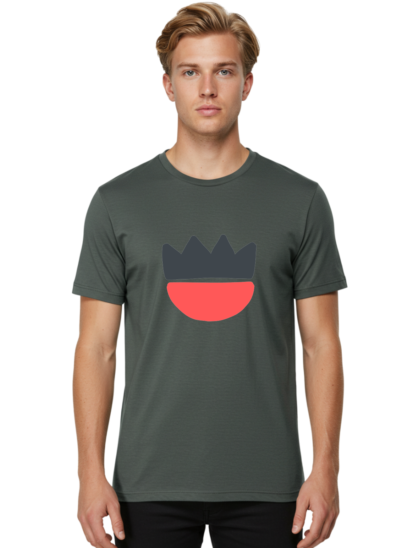 Crown-And-Smile Men'S Graphic Tee, 100% Cotton, Comfortable Casual Summer Wear, Machine Washable, Simple Crown Design, Red Smile, Minimalist Illustration, Monarch Symbol, Royal Emblem, Happy Face, Graphic Icon Aab682