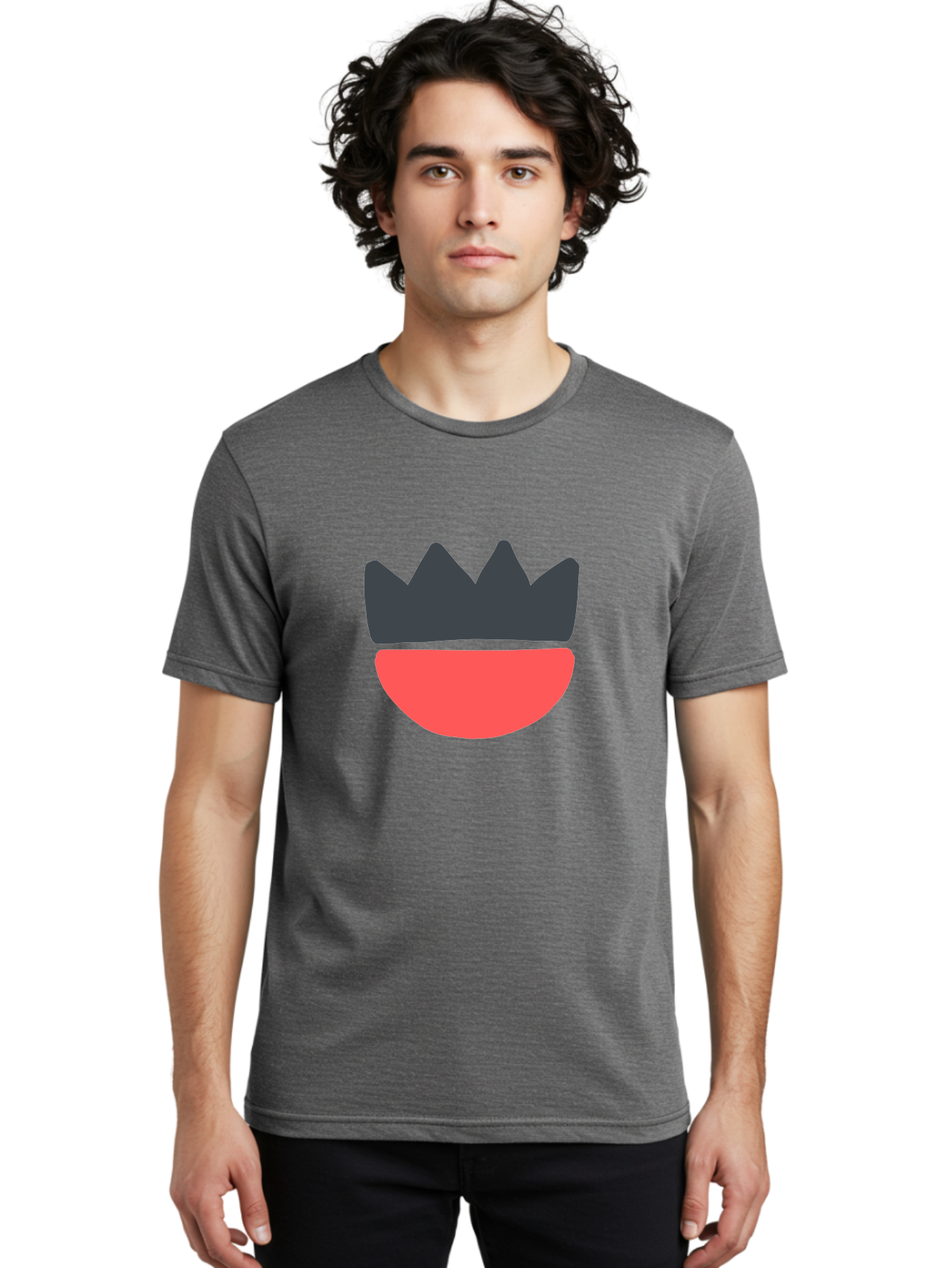 Crown-And-Smile Men'S Graphic Tee, 100% Cotton, Comfortable Casual Summer Wear, Machine Washable, Simple Crown Design, Red Smile, Minimalist Illustration, Monarch Symbol, Royal Emblem, Happy Face, Graphic Icon Aab682