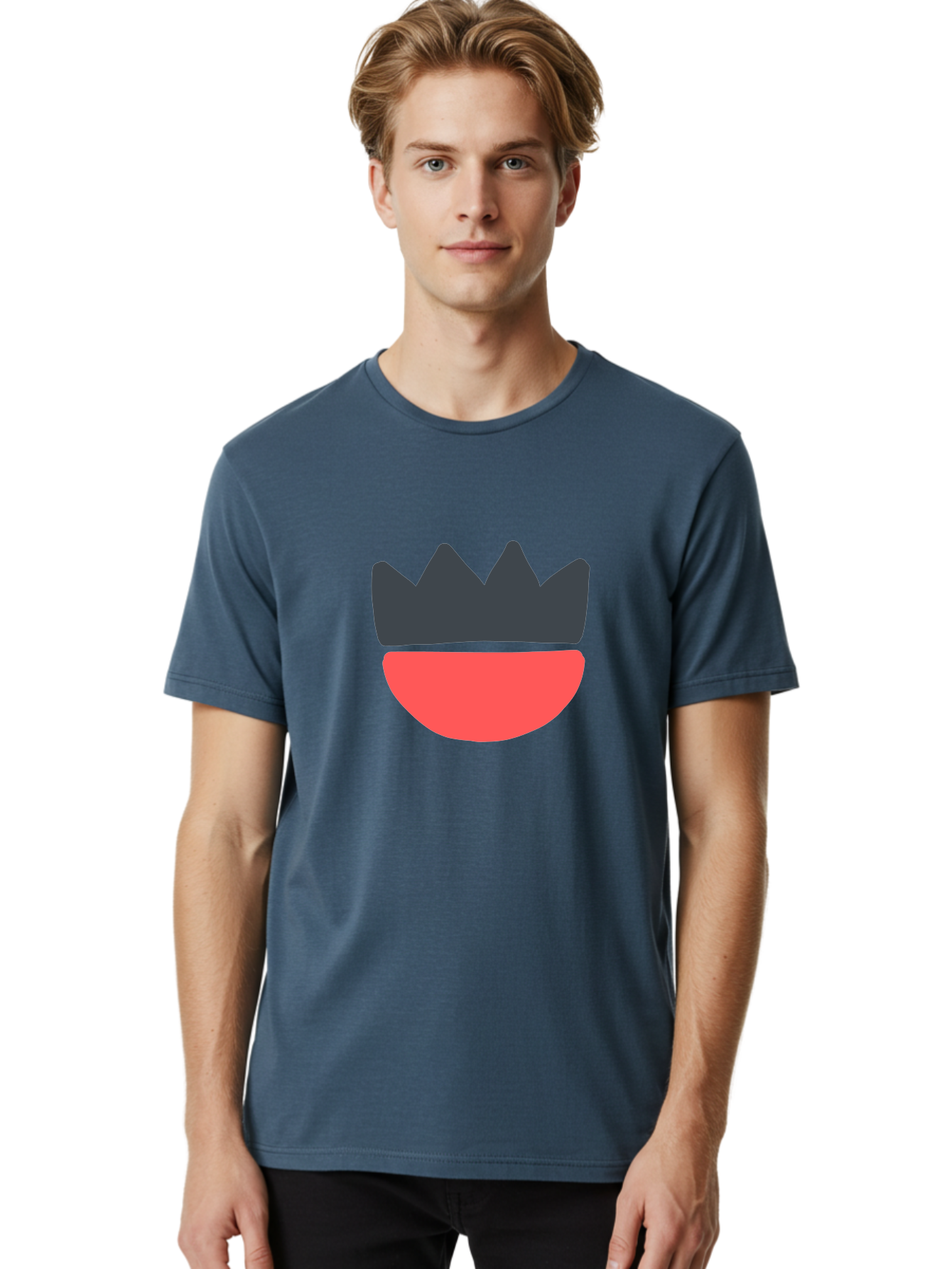 Crown-And-Smile Men'S Graphic Tee, 100% Cotton, Comfortable Casual Summer Wear, Machine Washable, Simple Crown Design, Red Smile, Minimalist Illustration, Monarch Symbol, Royal Emblem, Happy Face, Graphic Icon Aab682